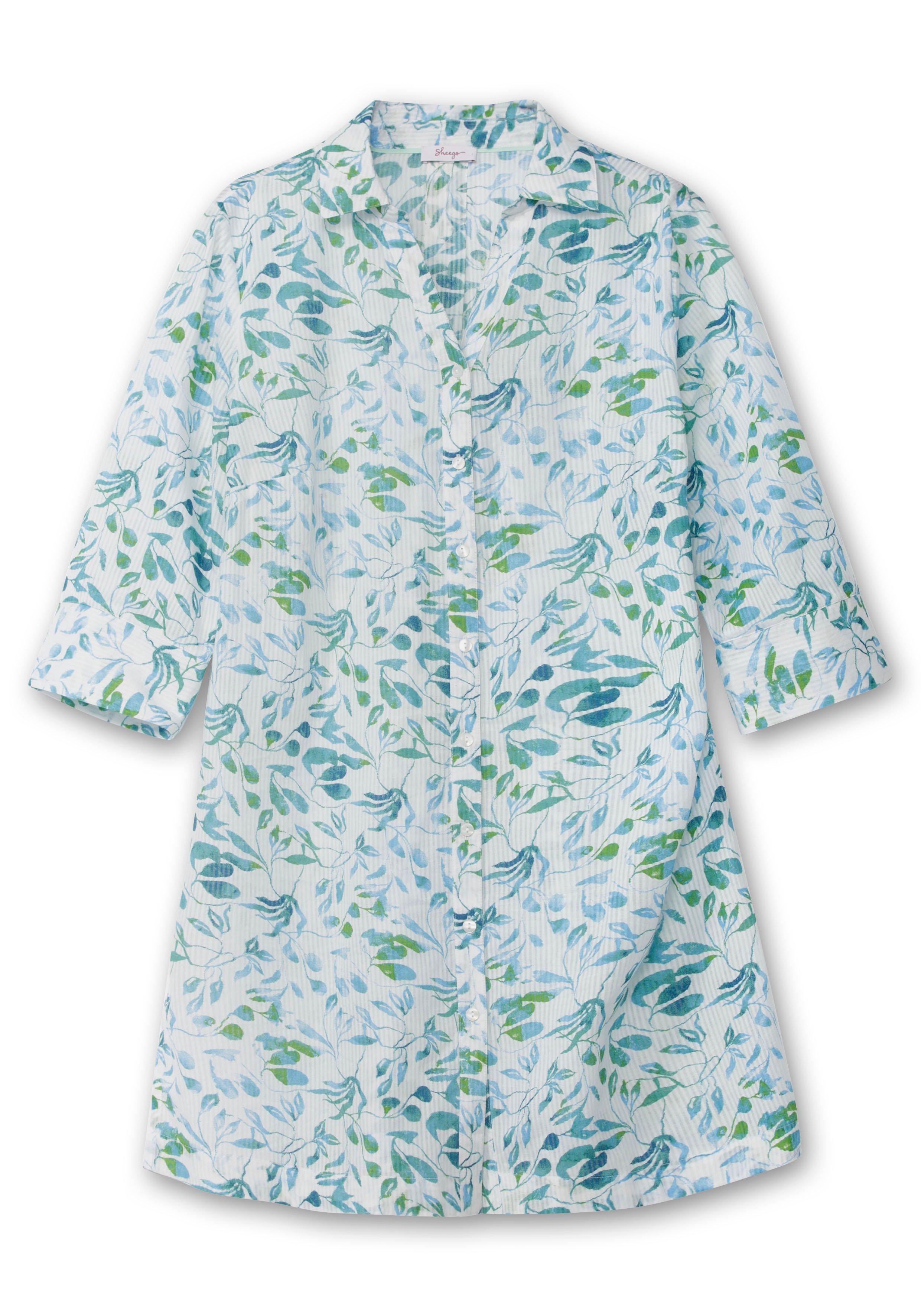 Thumbnail - Sheego Longbluse mit Blätterdruck und 3/4-Ärmeln, ecru gemustert, Gr.54