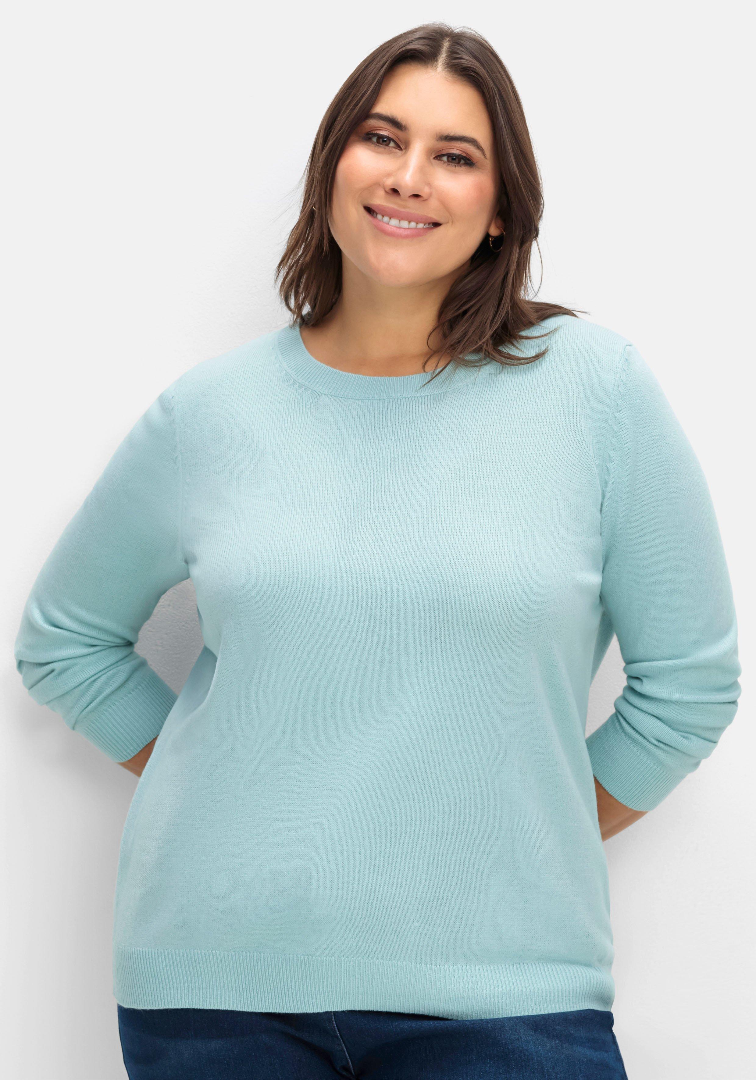 sheego Pullover mit gerippten Abschlüssen - aqua sheego