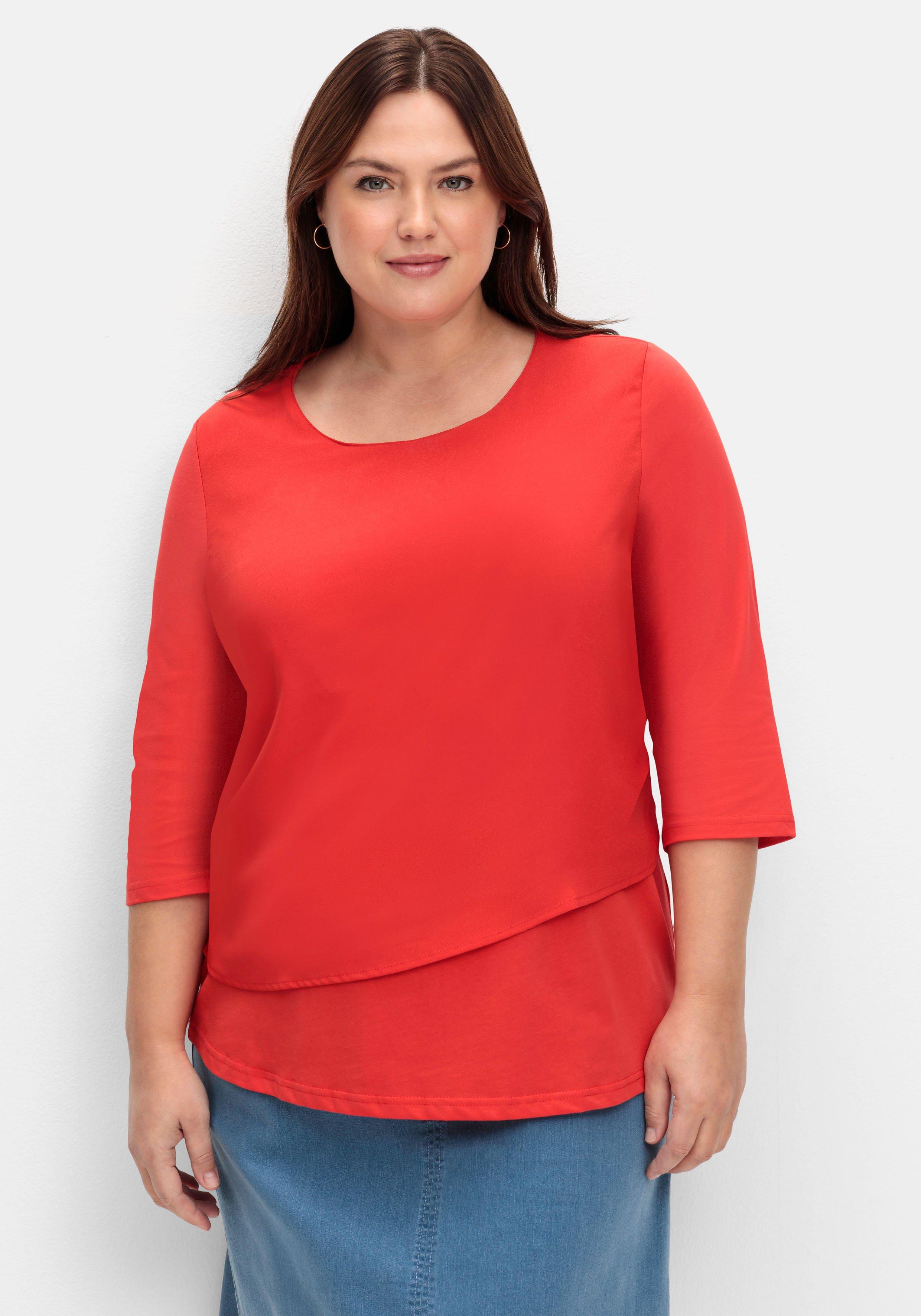 sheego 3/4-Arm-Shirt in Layeroptik, im Materialmix - rot sheego