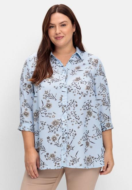 Bluse in leichter A-Linie, mit floralem Print - hellblau gemustert - 40