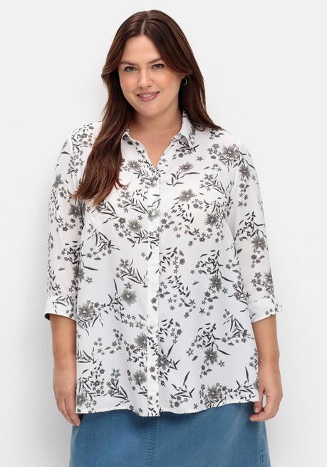 Bluse in leichter A-Linie, mit floralem Print - weiß gemustert - 40