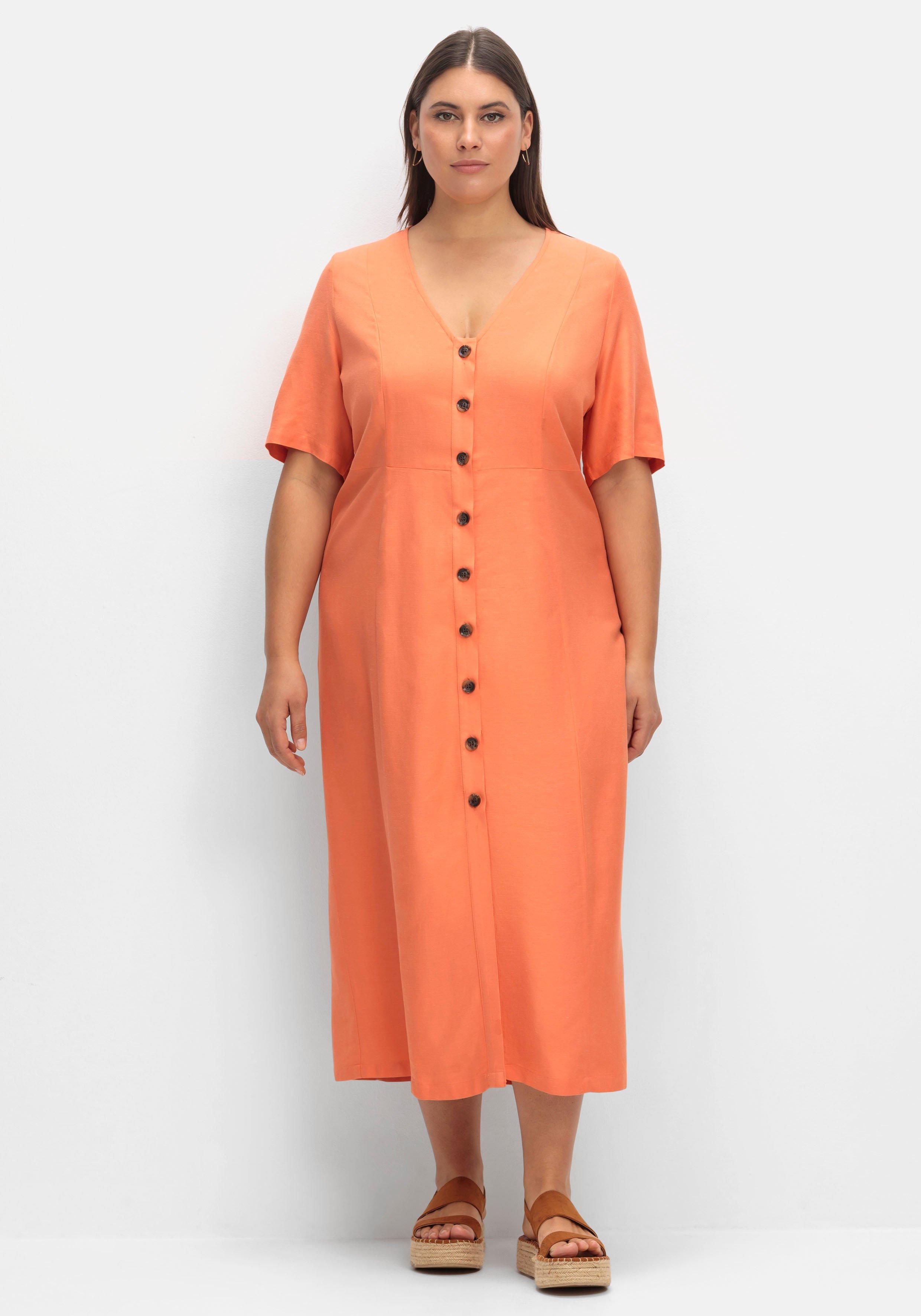 sheego Maxikleid im Leinen-Mix, mit Knopfleiste - papaya sheego