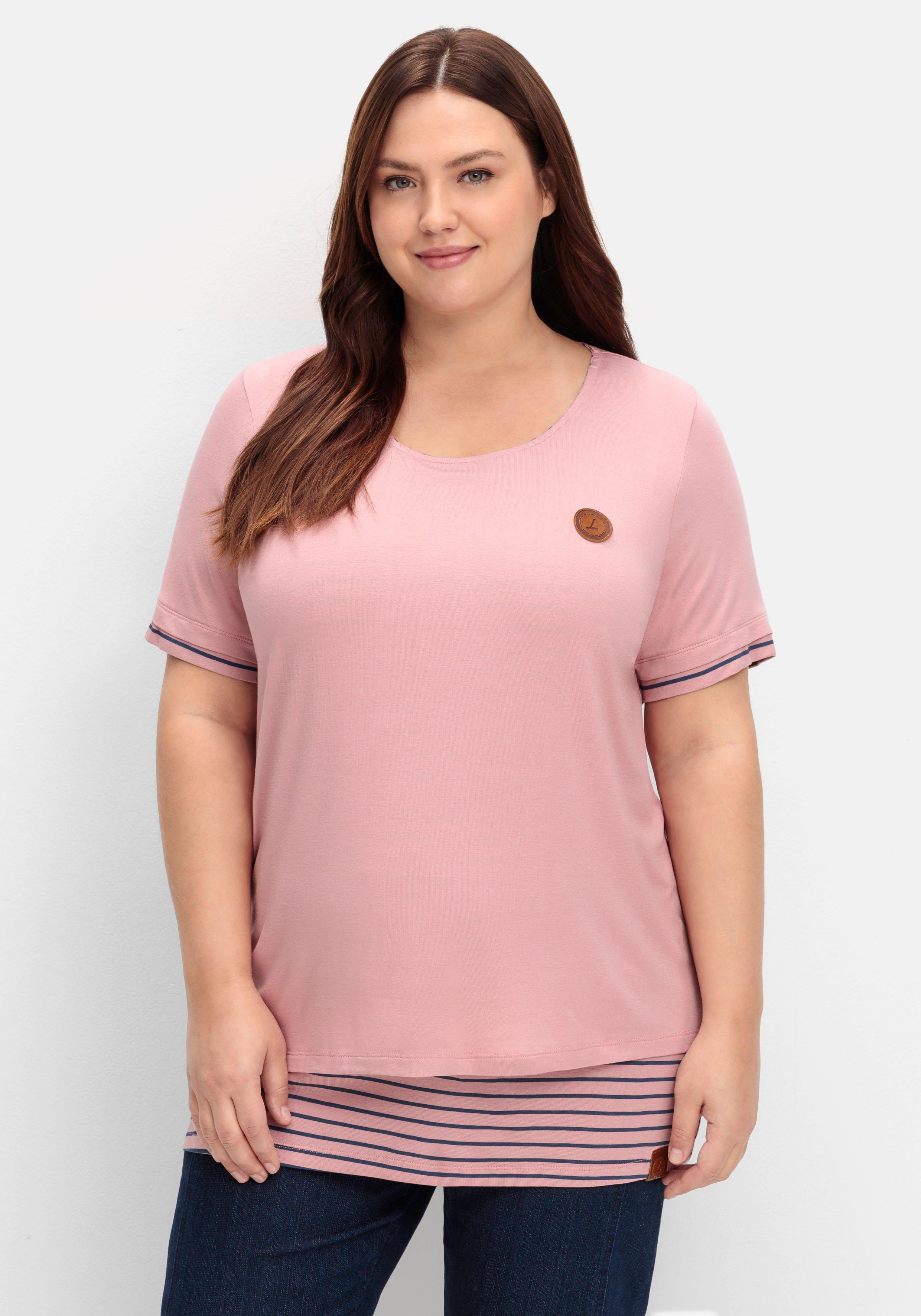 sheego x Collection L. Longshirt in 2-in-1-Optik, mit Rundhalsausschnitt - rosé sheego