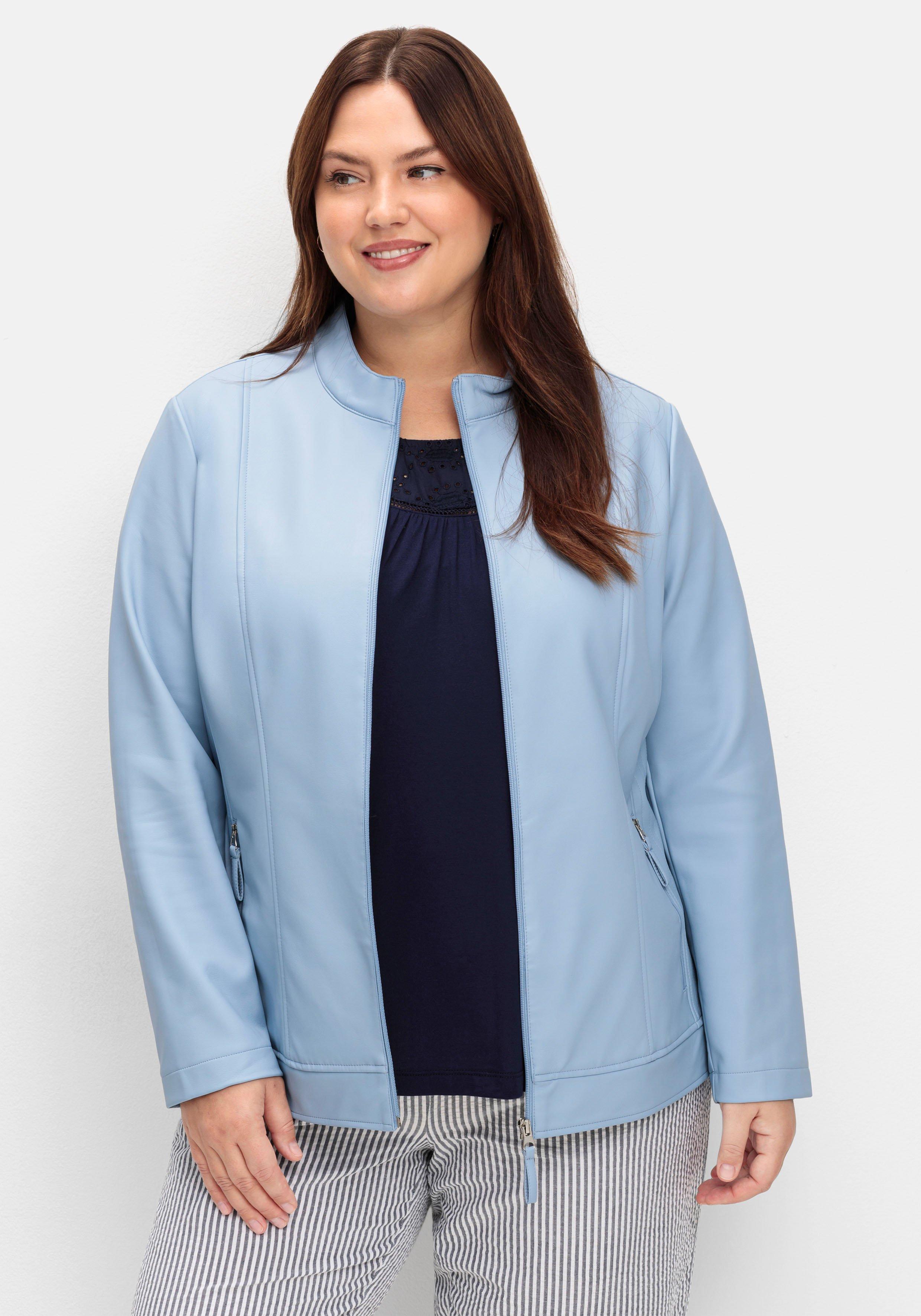 sheego Jacke mit Stehkragen, aus Lederimitat - bleu sheego