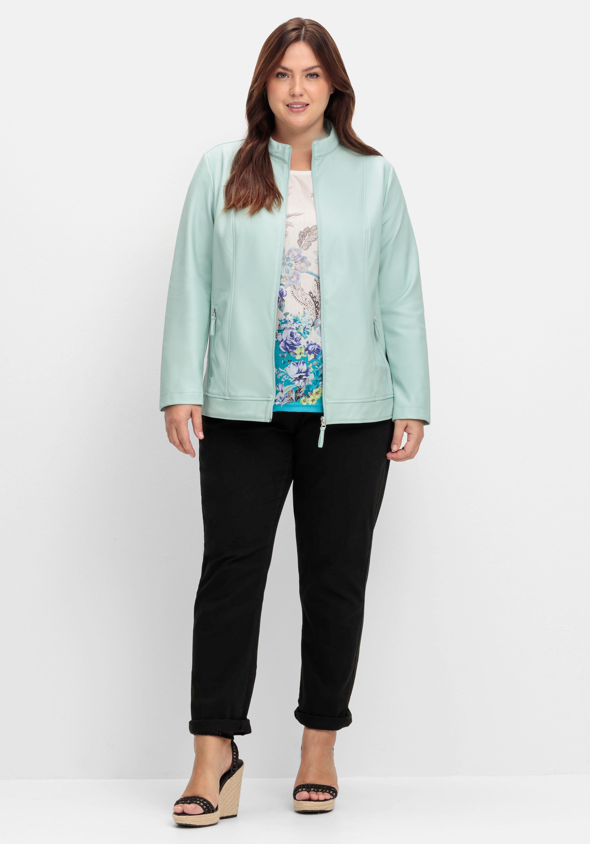 sheego Jacke mit Stehkragen, aus Lederimitat - mint sheego