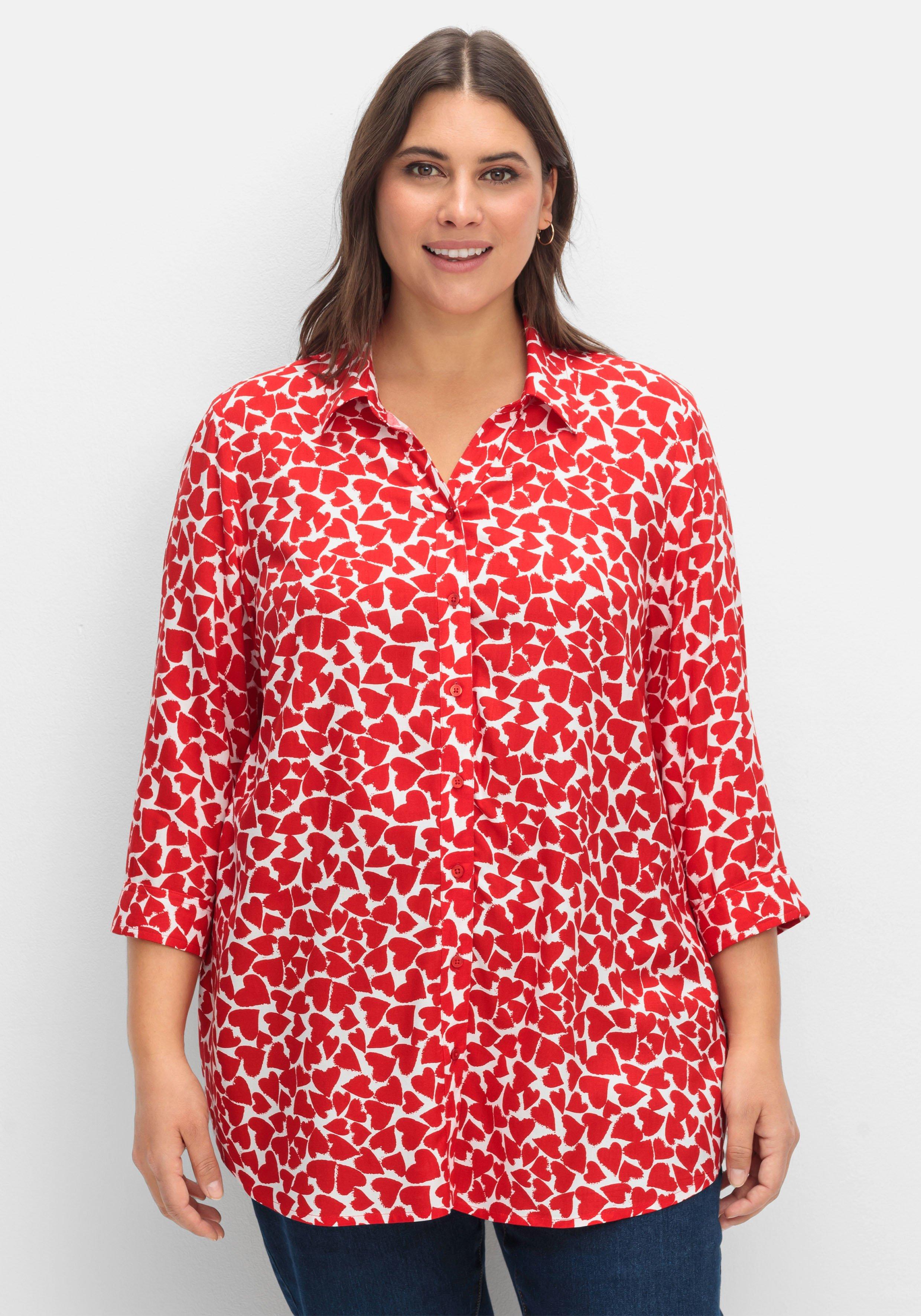 sheego Bluse mit Herz-Alloverprint und 3/4-Ärmeln - rot gemustert sheego