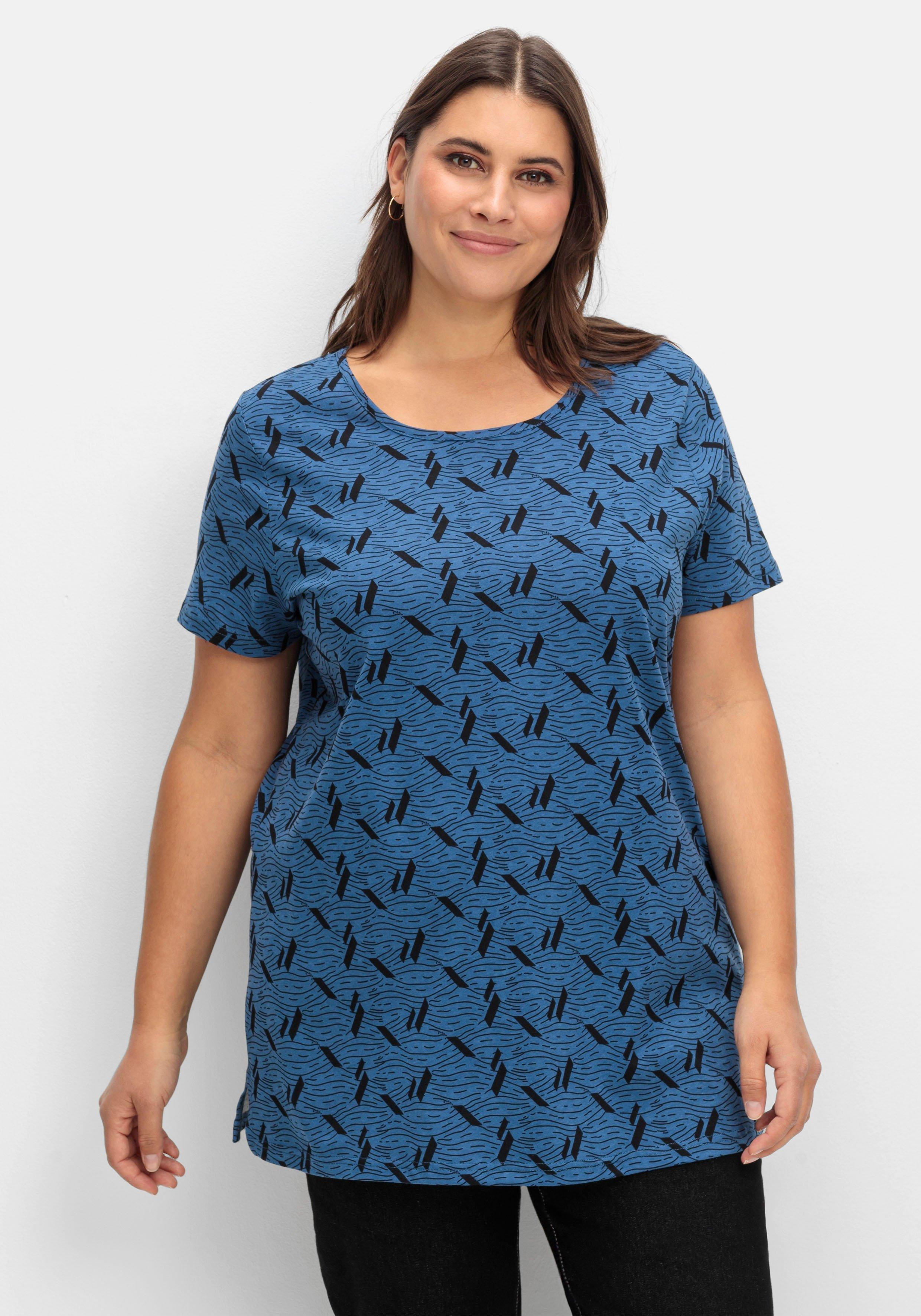 sheego Shirt aus Jersey, mit Alloverdruck - blau gemustert sheego