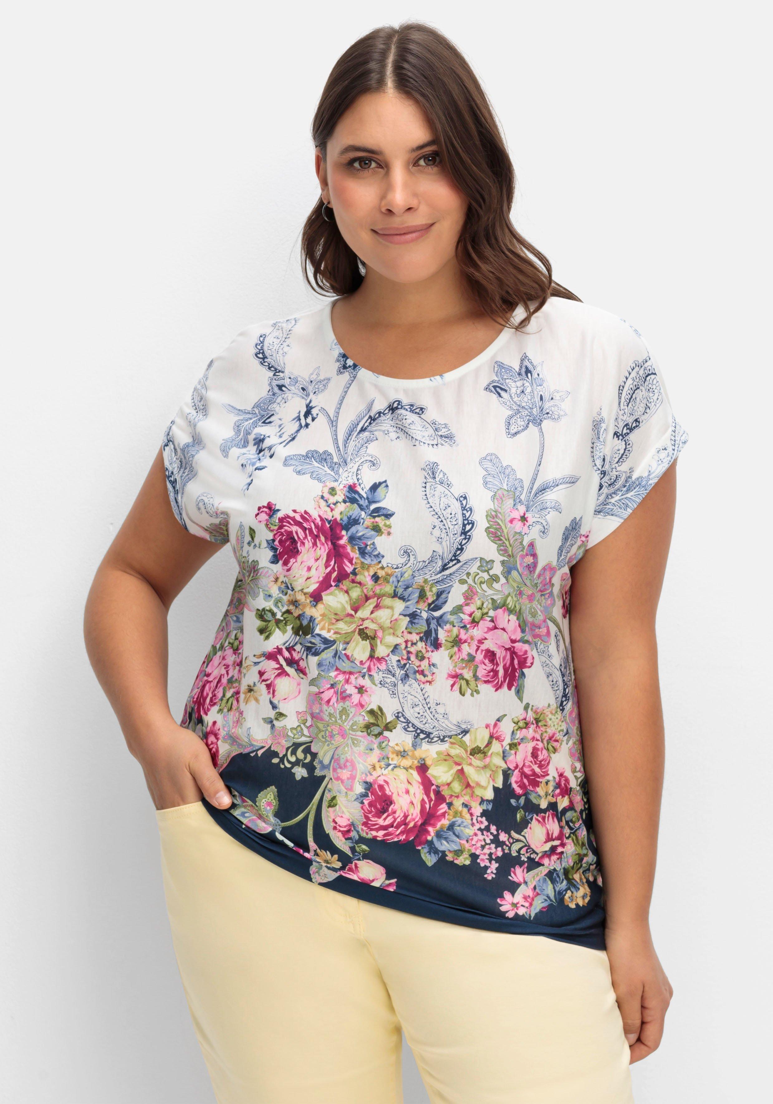 sheego Shirt mit Blumenprint, in bügelfreier Qualität - marine gemustert sheego