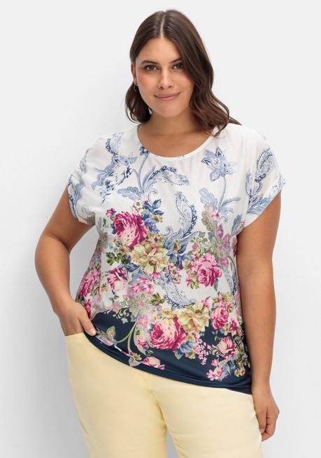 Shirt mit Blumenprint, in bügelfreier Qualität - marine gemustert - 40