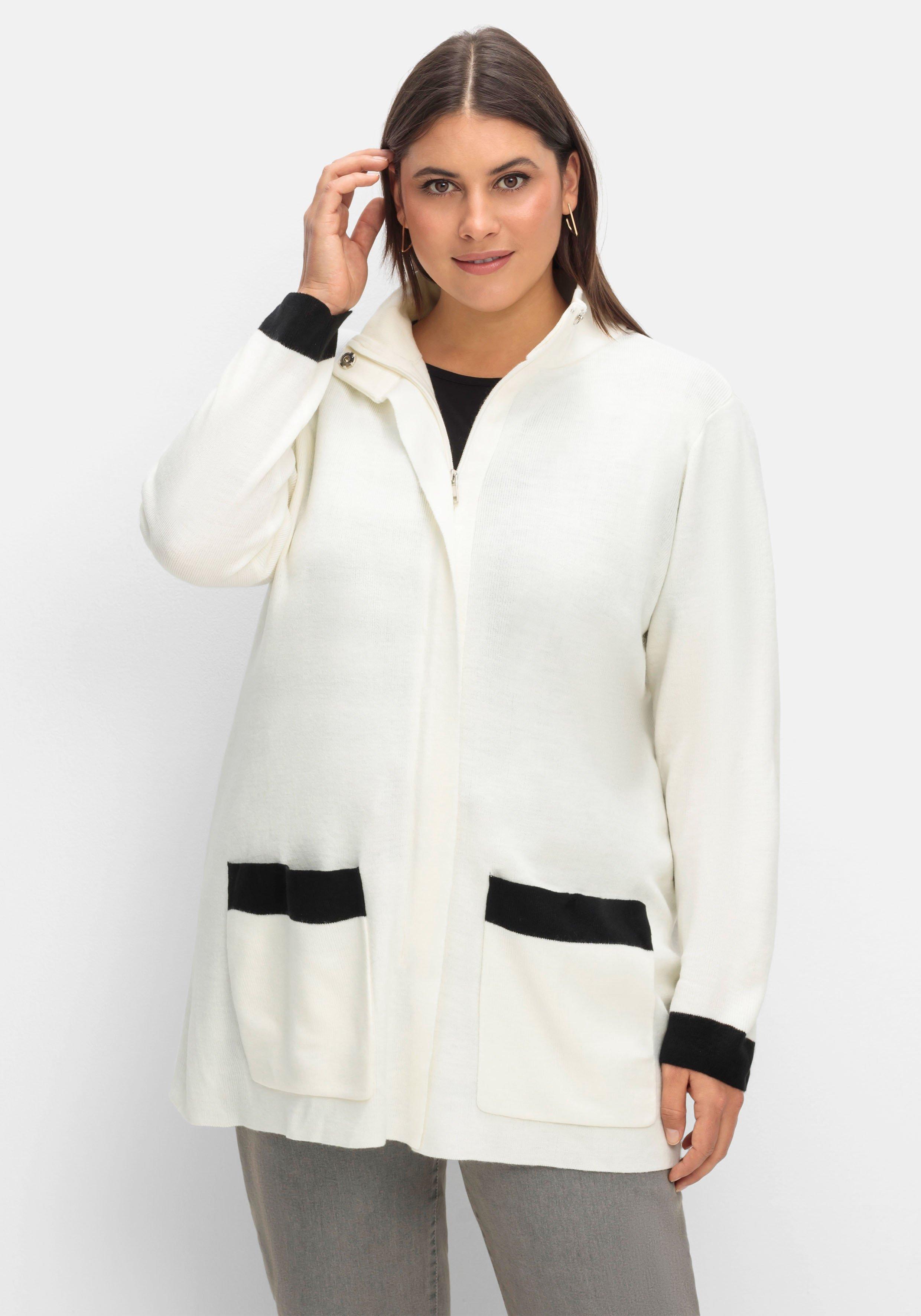 sheego Strickjacke mit verdecktem Zipper und Kontrastdetails - ecru sheego