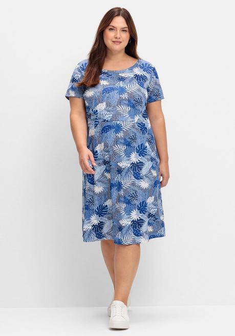 Jerseykleid mit Alloverdruck und Taschen - blau gemustert - 40