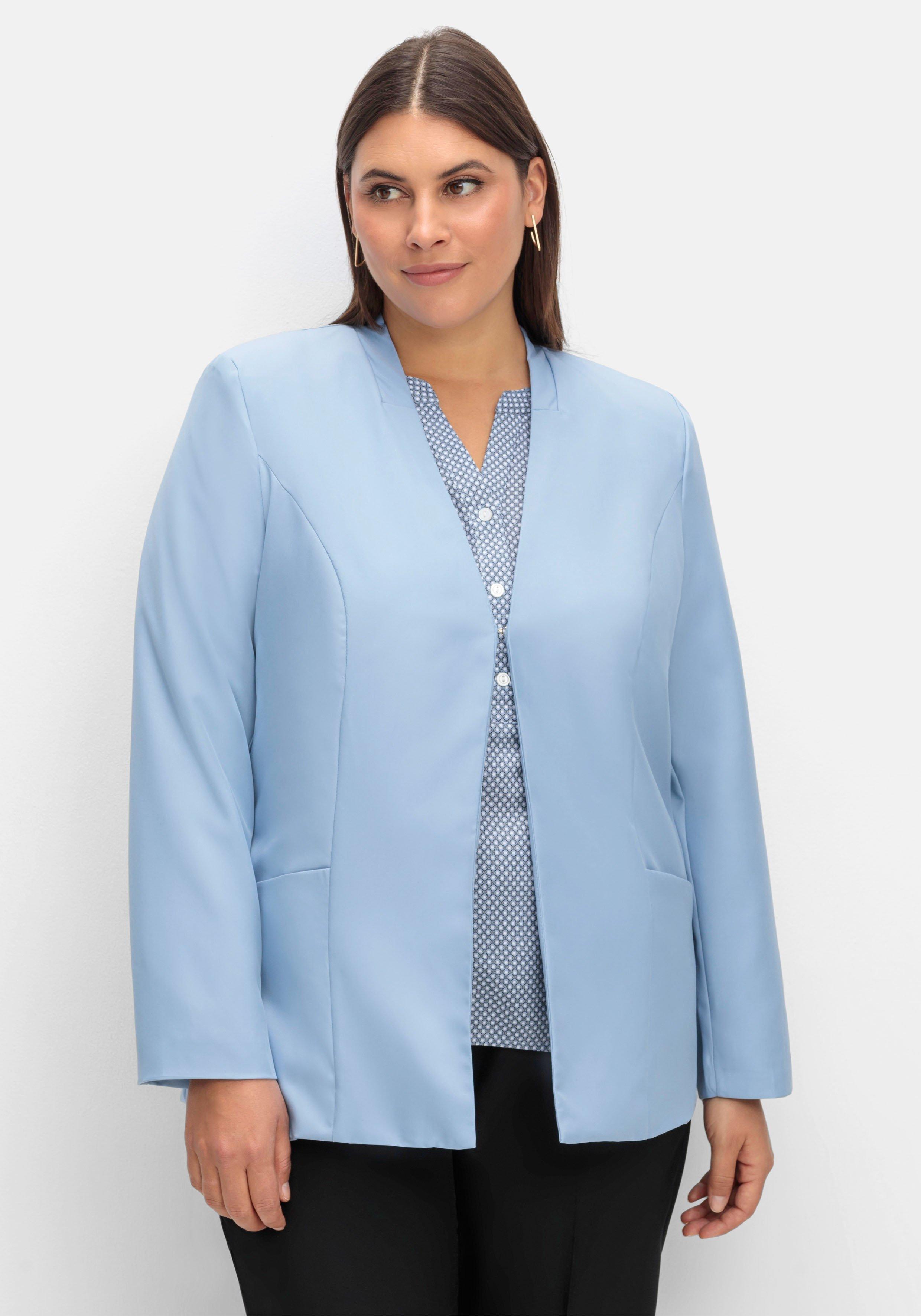 sheego Kragenloser Blazer mit Hakenverschluss - bleu sheego