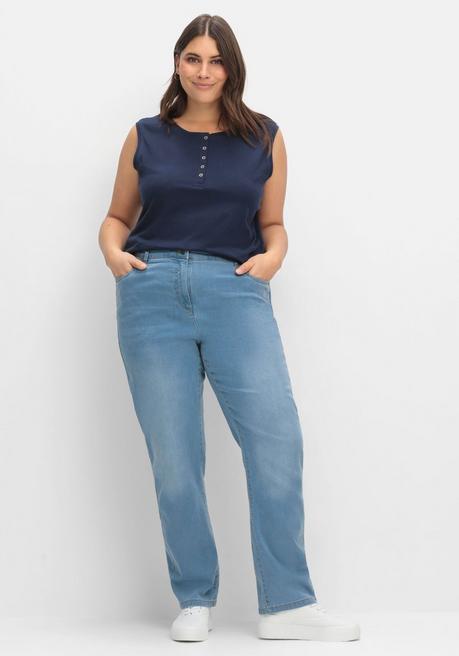Gerade Jeans mit elastischem High-Waist-Bund - blue Denim - 40