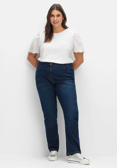 Gerade Jeans mit elastischem High-Waist-Bund - dark blue Denim - 50