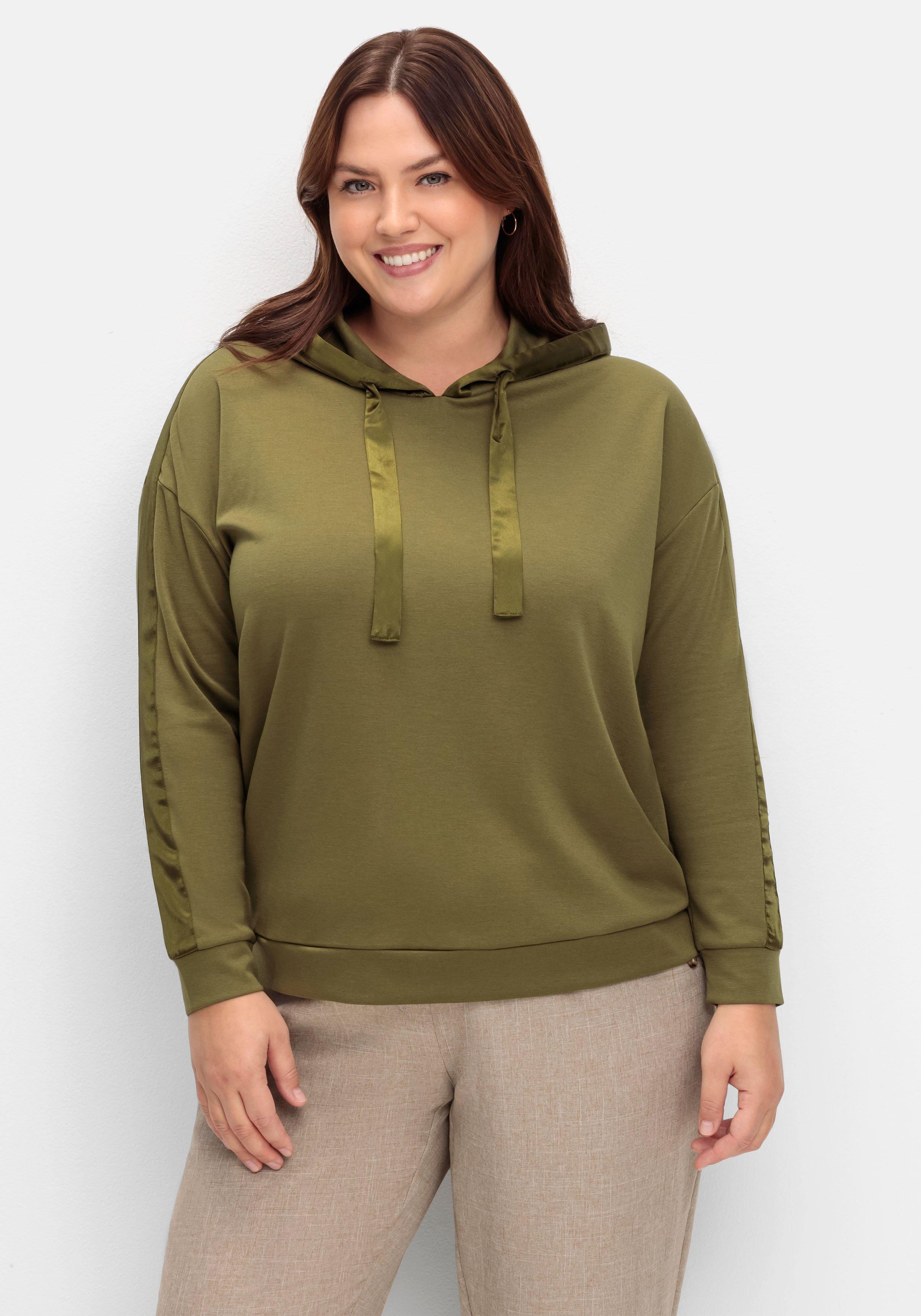 sheego Sweatshirt mit Satinbändern und Galonstreifen - oliv sheego