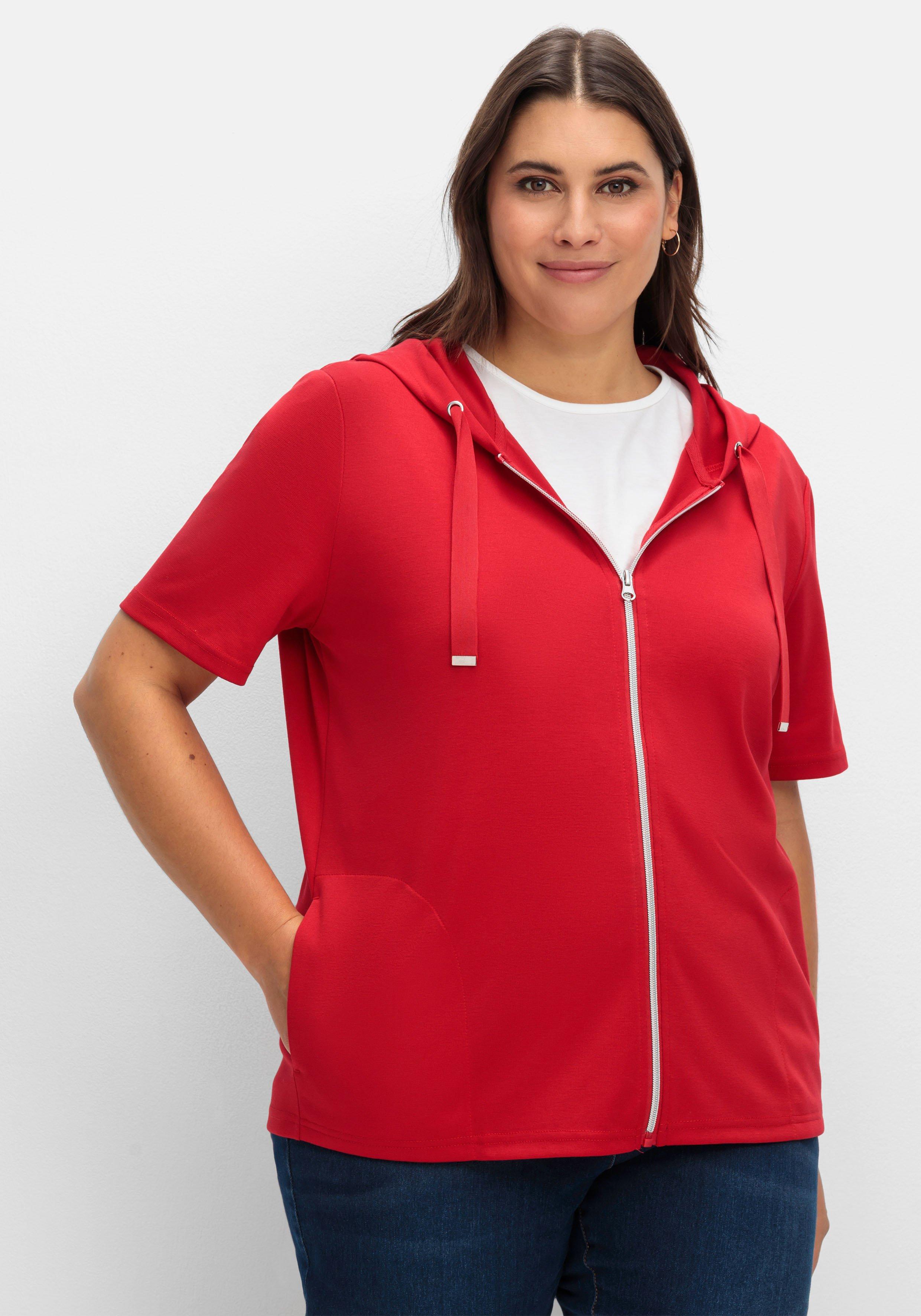 sheego Shirtjacke mit Kapuze und Reißverschluss - rot sheego