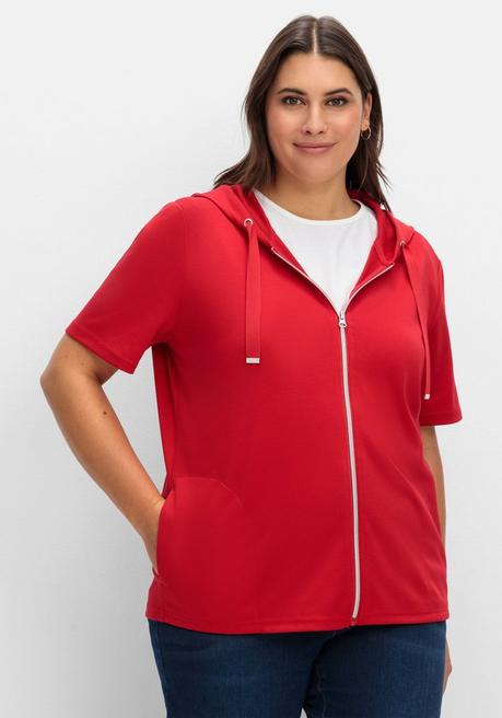 Shirtjacke mit Kapuze und Reißverschluss - rot - 40