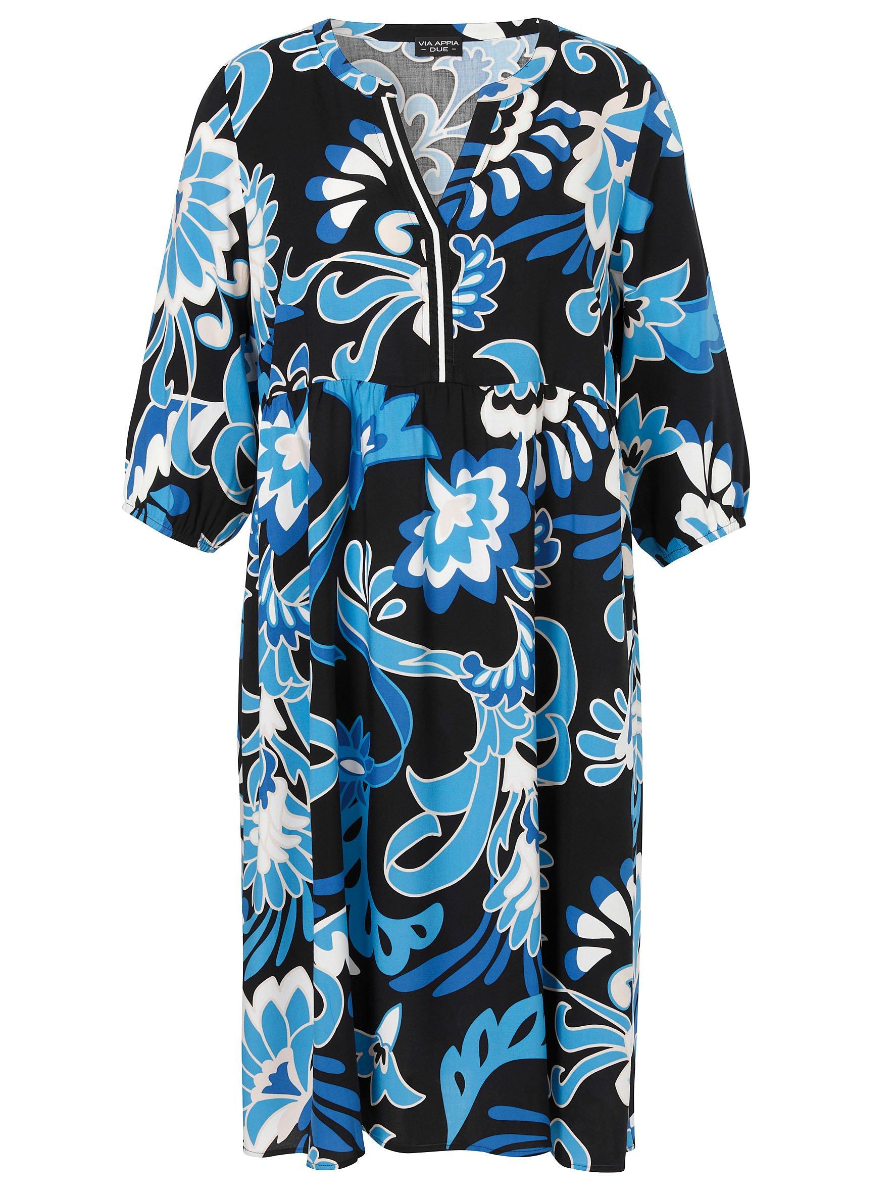 VIA APPIA DUE Kleid in A-Linie, mit Blumenprint und V-Ausschnitt - blau gemustert sheego