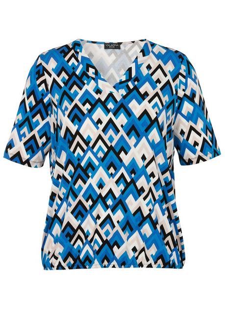 Shirt mit Grafik-Alloverdruck und Gummizugbund - blau gemustert - 42