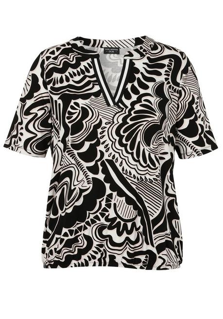Shirt mit Grafikprint und Gummizugbund - schwarz gemustert - 42