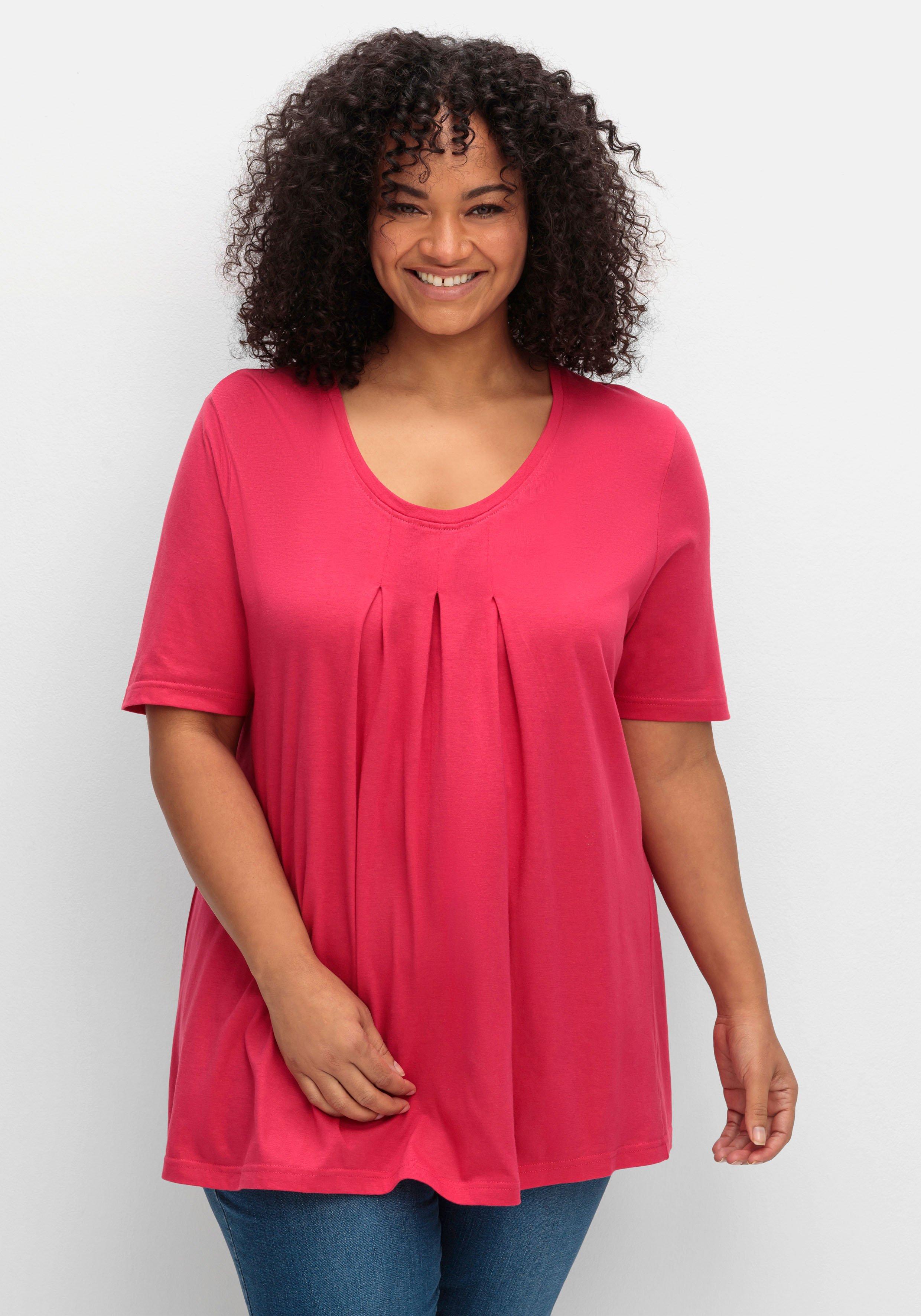 sheego Shirt in A-Linie, mit Kellerfalten am Ausschnitt - magenta sheego