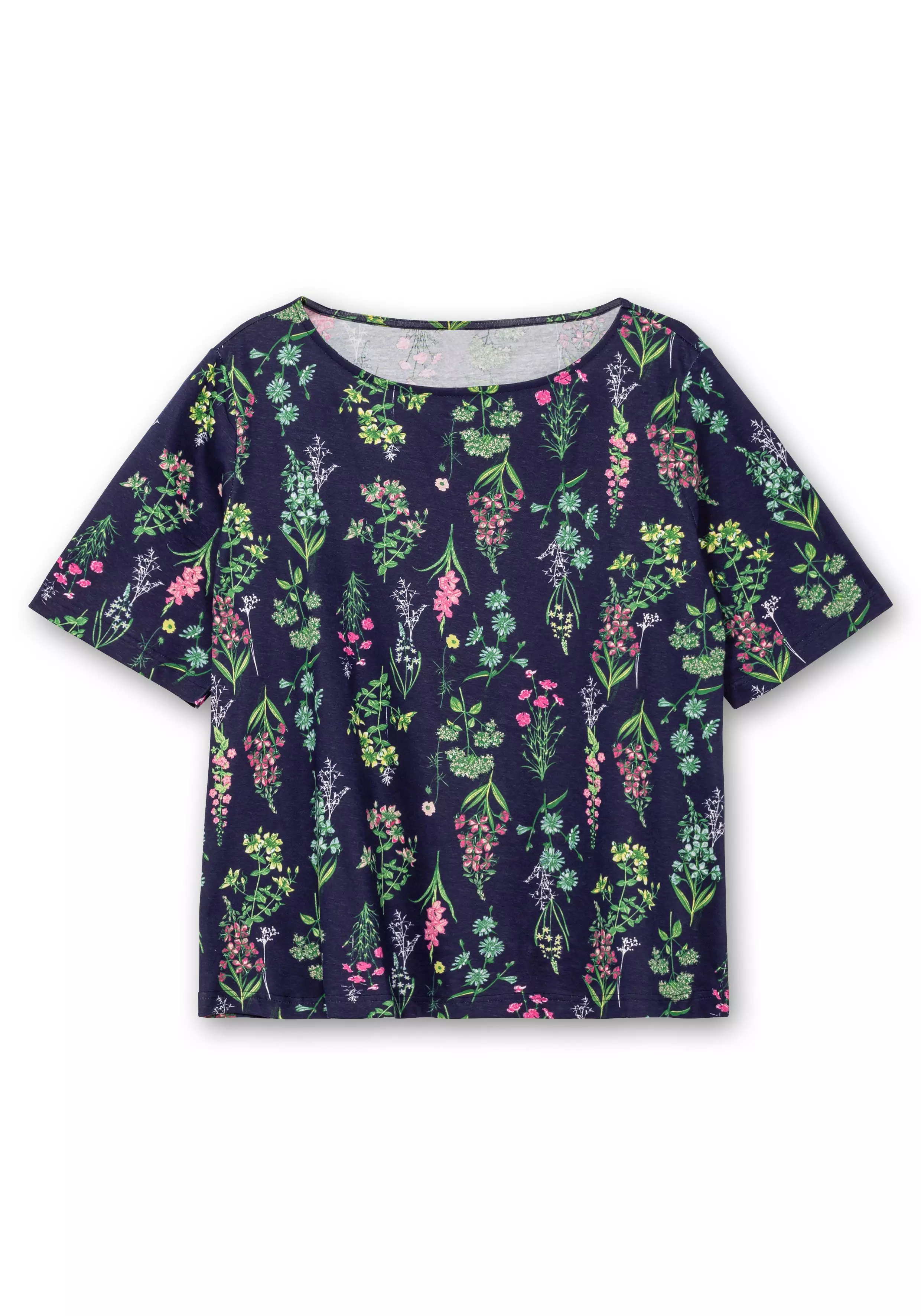 Shirt mit U-Boot-Ausschnitt und floralem Print marine gemustert