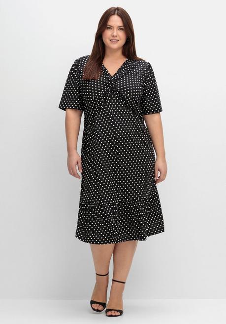 Jerseykleid mit geknotetem Ausschnitt - schwarz-weiß gemustert - 40