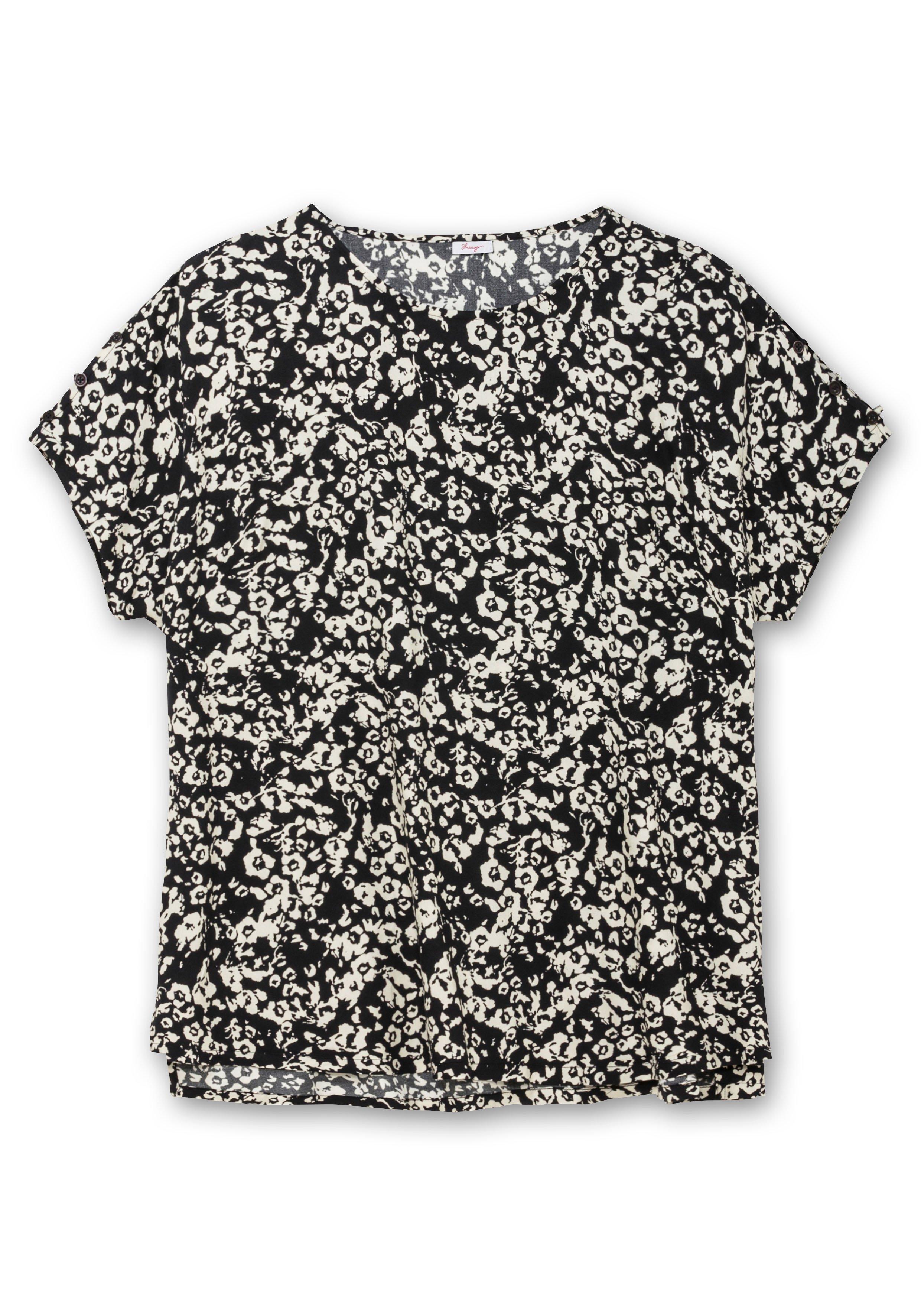 Thumbnail - Sheego Oversize-Tunika mit Cut-outs an den Ärmeln, schwarz bedruckt, Gr.40