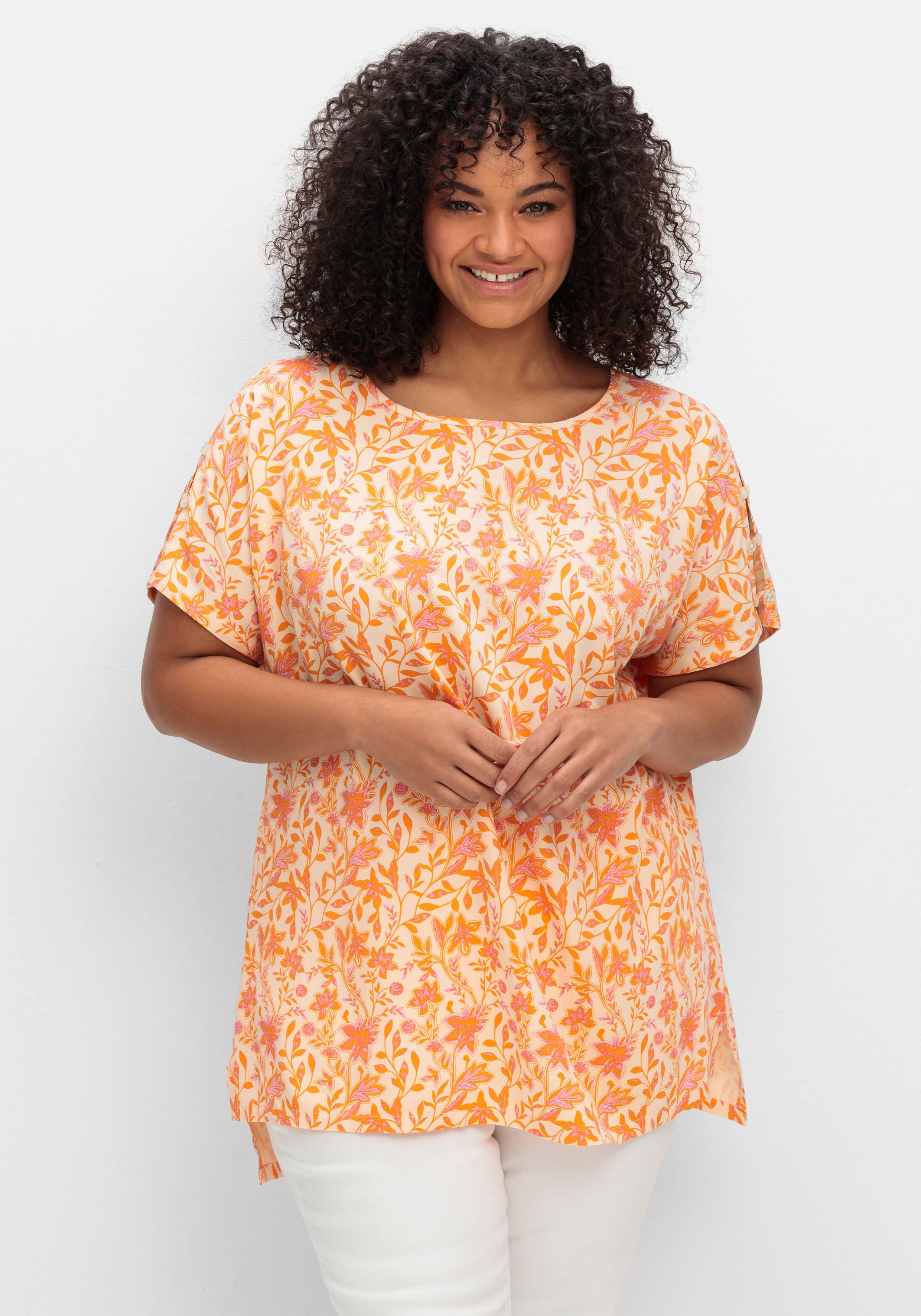 sheego Oversize-Tunika mit Cut-outs an den Ärmeln - apricot gemustert sheego