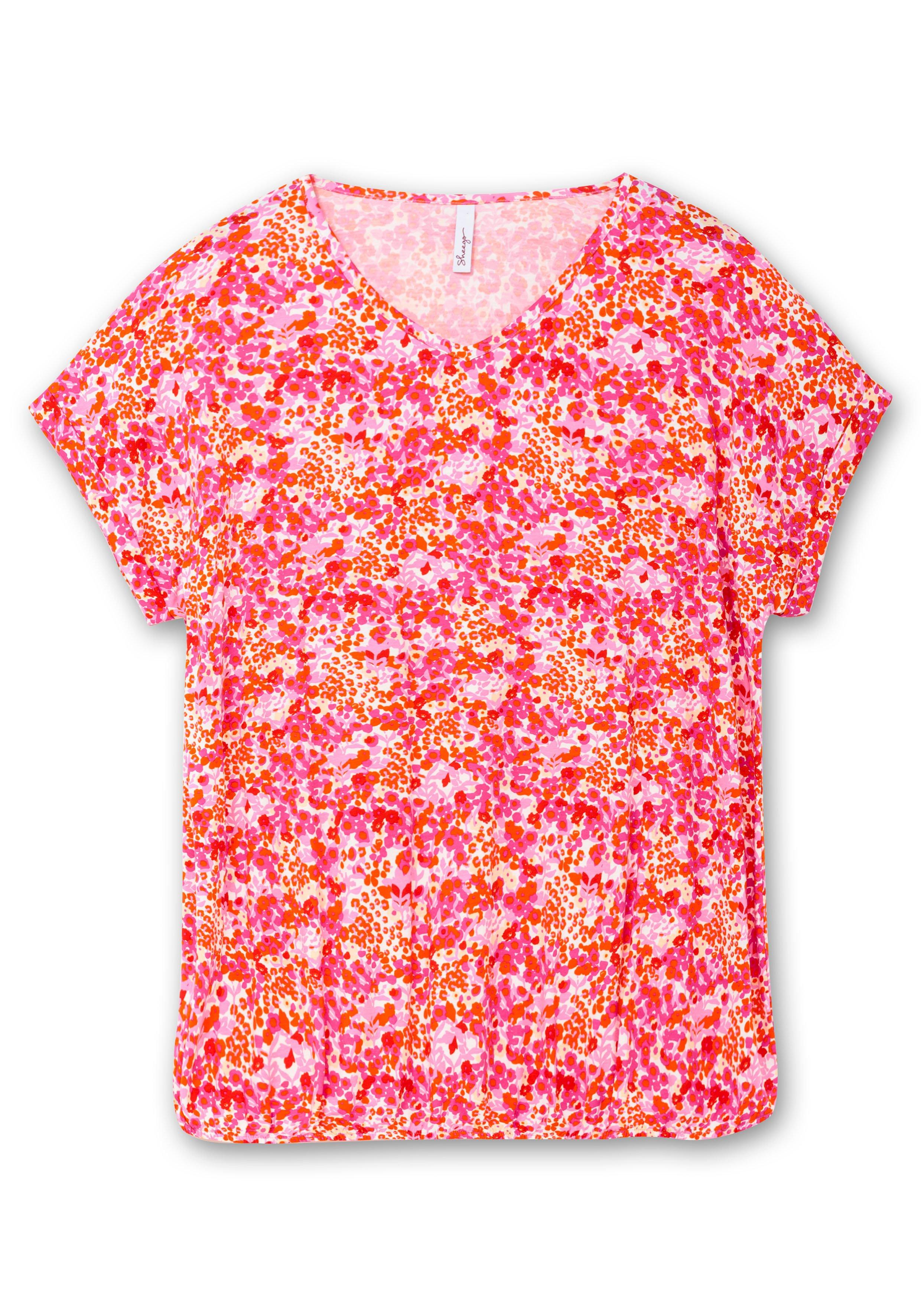 Thumbnail - Sheego Shirt mit Blumendruck und Saum-Gummizug, fuchsia gemustert, Gr.48/50