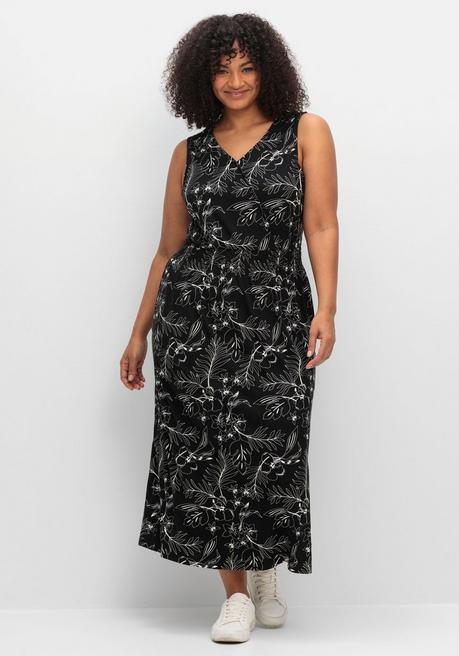 Bedrucktes Jerseykleid in Midilänge - schwarz-weiß - 40