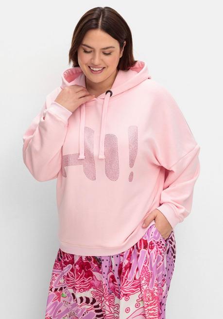 Kapuzensweatshirt mit Glitzersteinen und Rückenprint - rosa bedruckt - 54