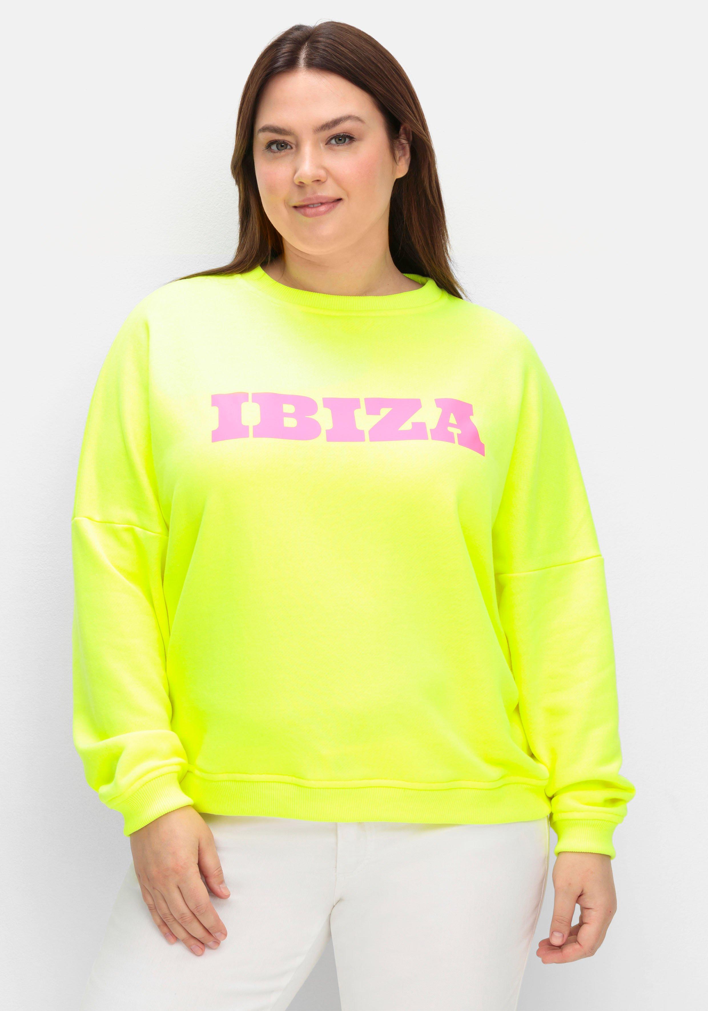 sheego loves miss goodlife Neonfarbenes Sweatshirt mit Wordingprint - neongelb bedruckt sheego