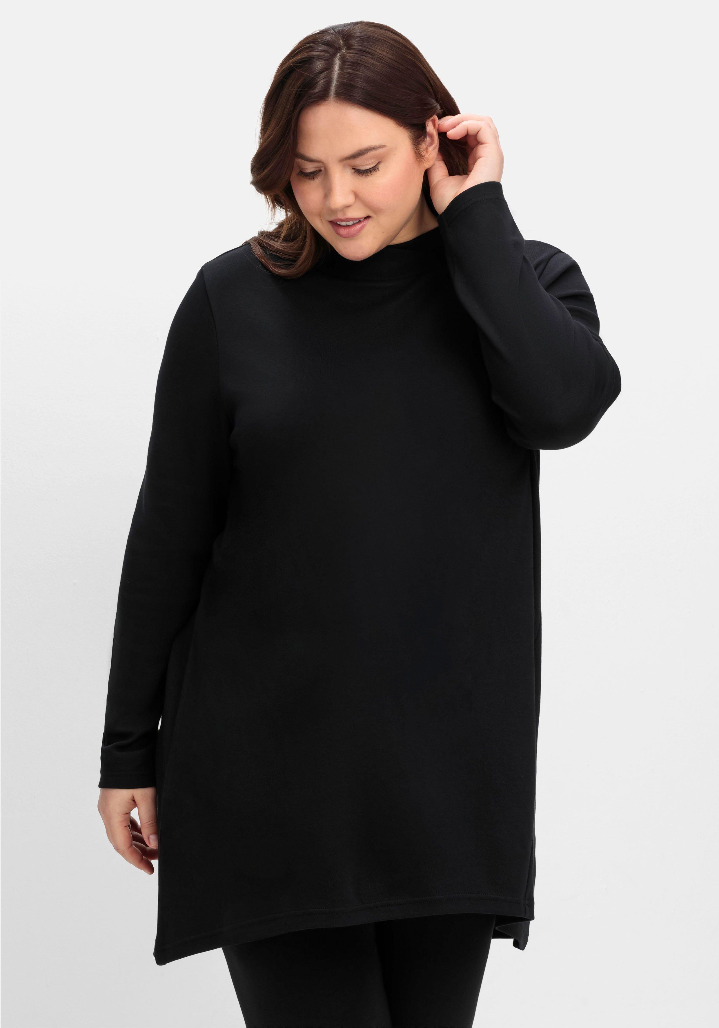 sheego Longshirt aus Interlock, im Vokuhila-Schnitt - schwarz sheego