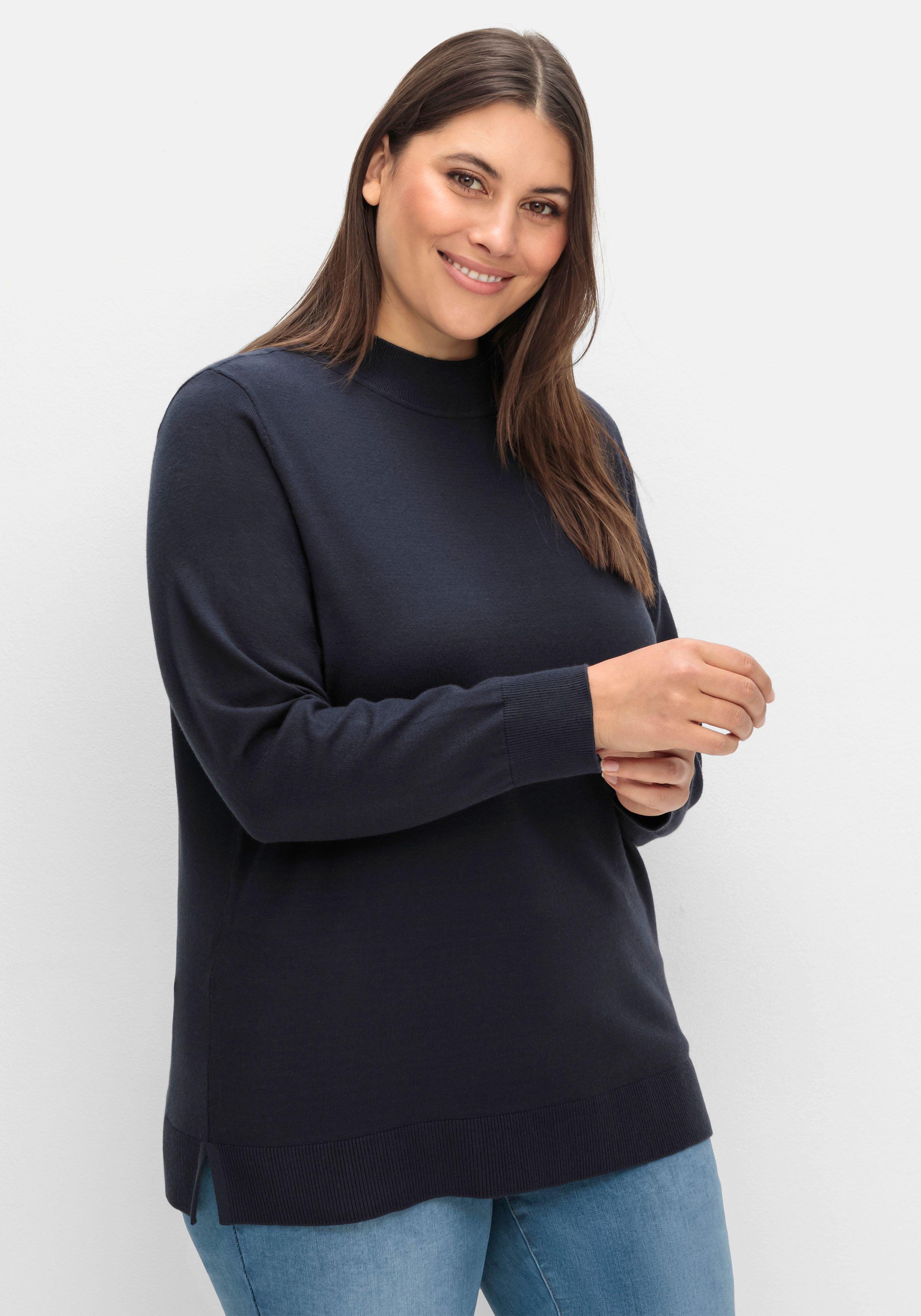 sheego Pullover mit geripptem Stehkragen - tiefblau sheego