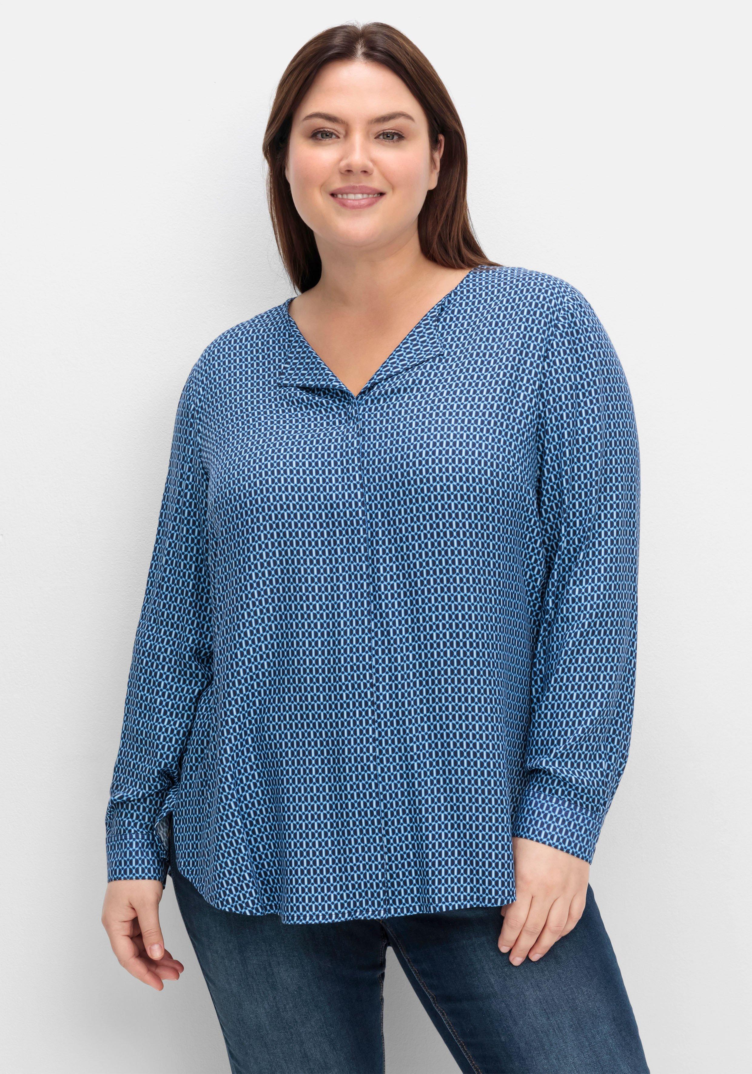 sheego Bluse mit Minimalprint, in leichter A-Linie - tiefblau gemustert sheego