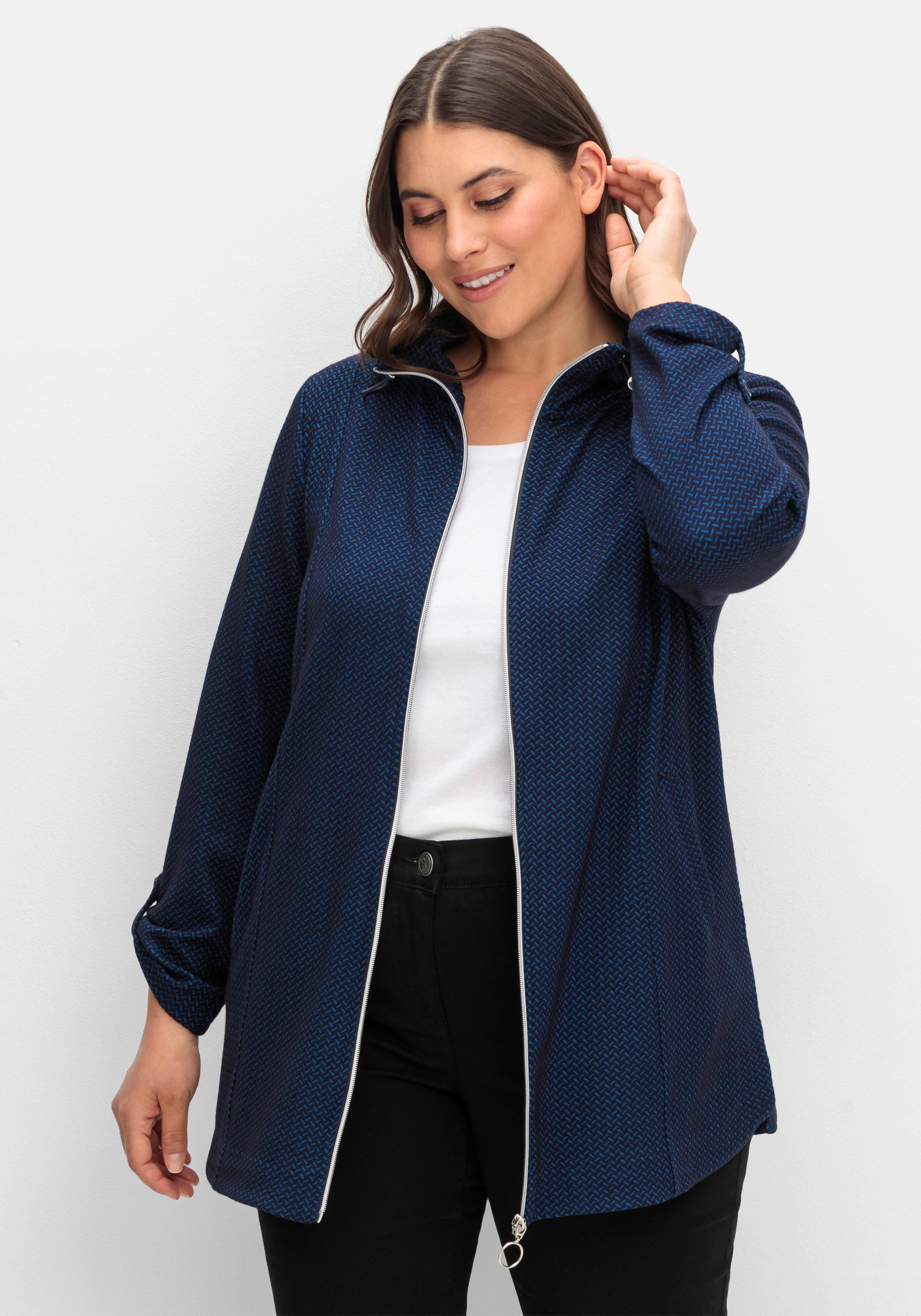 sheego Sweatjacke mit Stehkragen und Jacquardmuster - tiefblau gemustert sheego