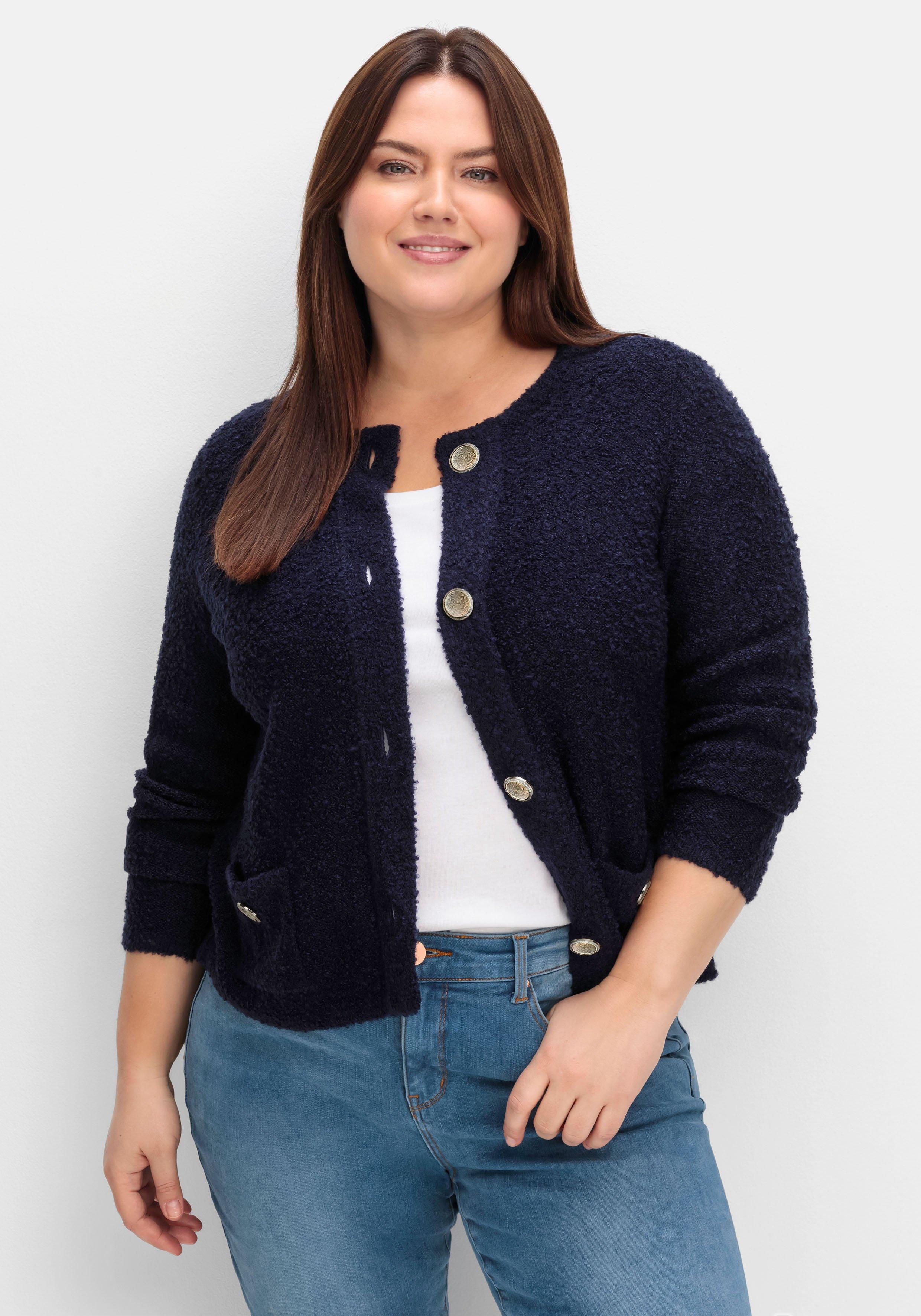 sheego Kurze Strickjacke aus weichem Bouclé - tiefblau sheego