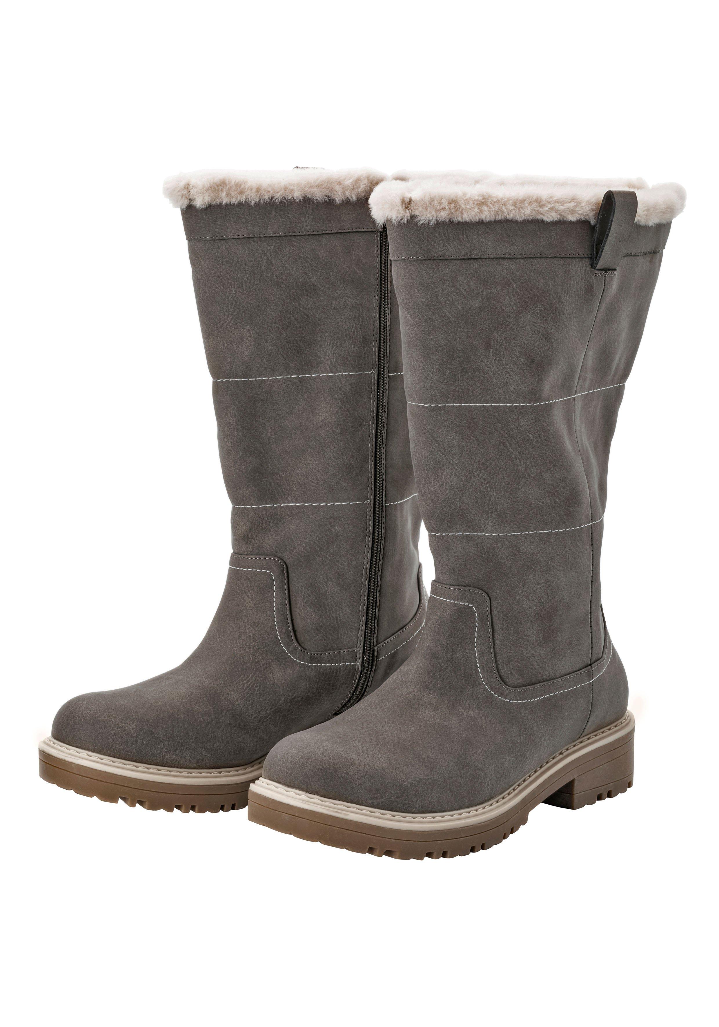 sheego Weitschaftstiefel in Veloursleder-Optik - taupe sheego