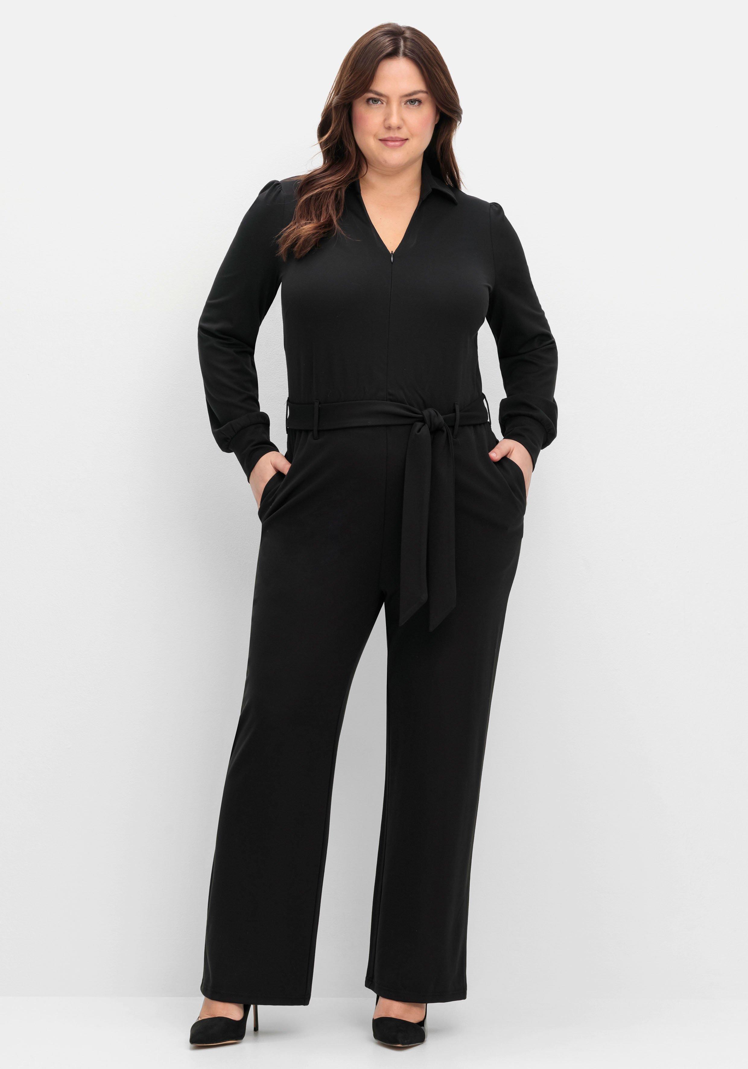 sheego by Joe Browns Jumpsuit mit Bindegürtel und Reißverschluss vorn - schwarz sheego