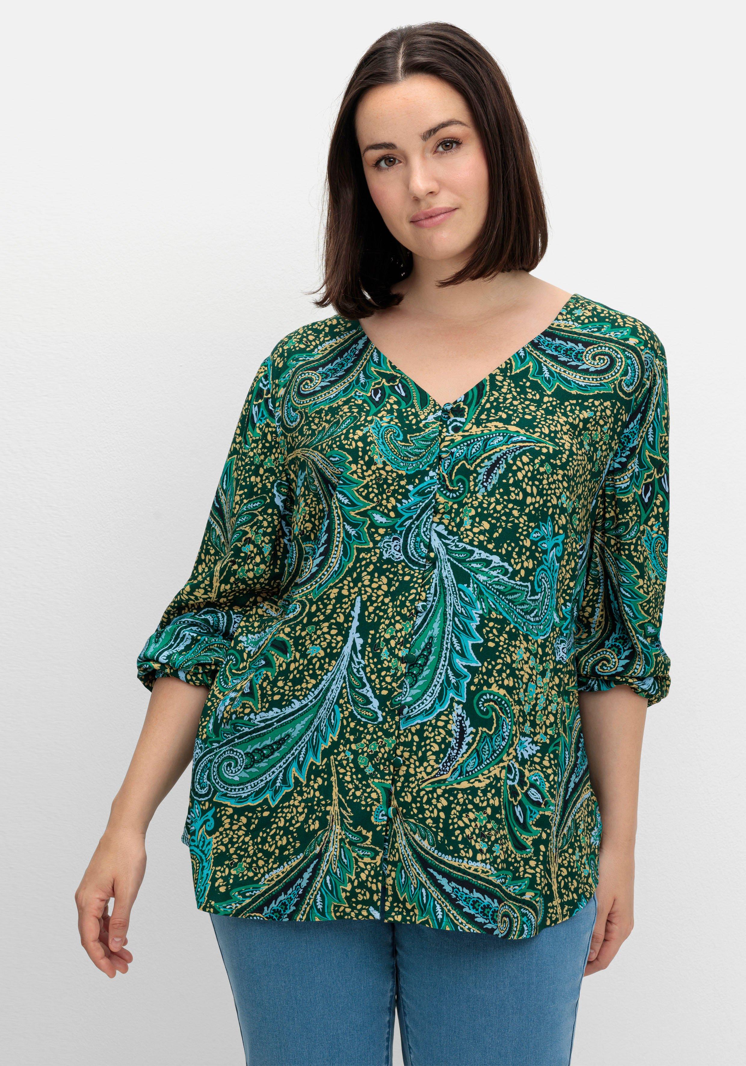 sheego by Joe Browns Bluse mit Paisleydruck und V-Ausschnitt - tiefgrün gemustert sheego