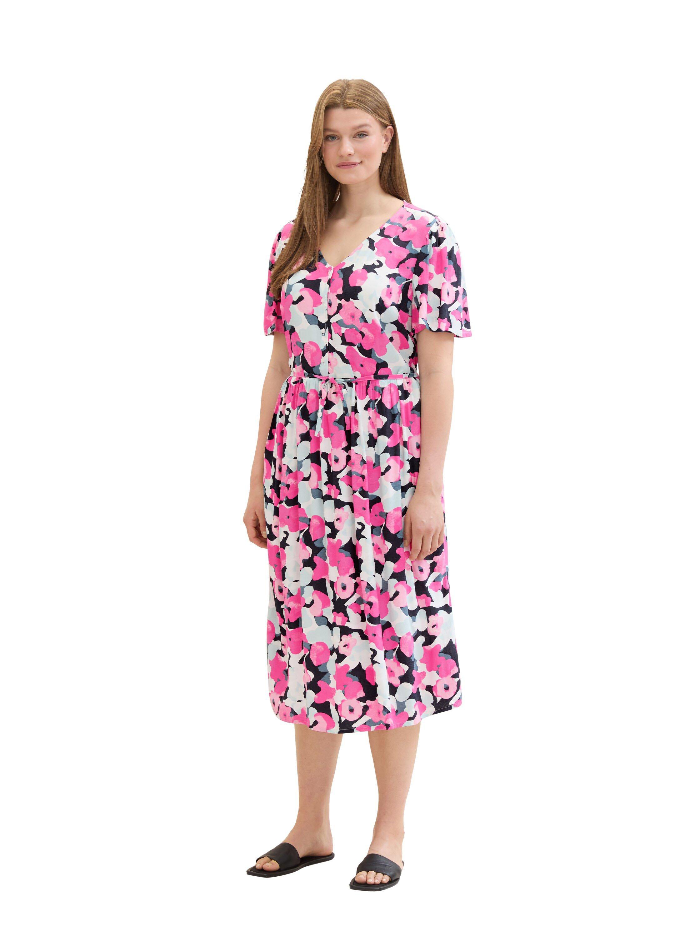 TOM TAILOR Plus Midikleid mit Blumenprint und Bindeband - pink gemustert sheego