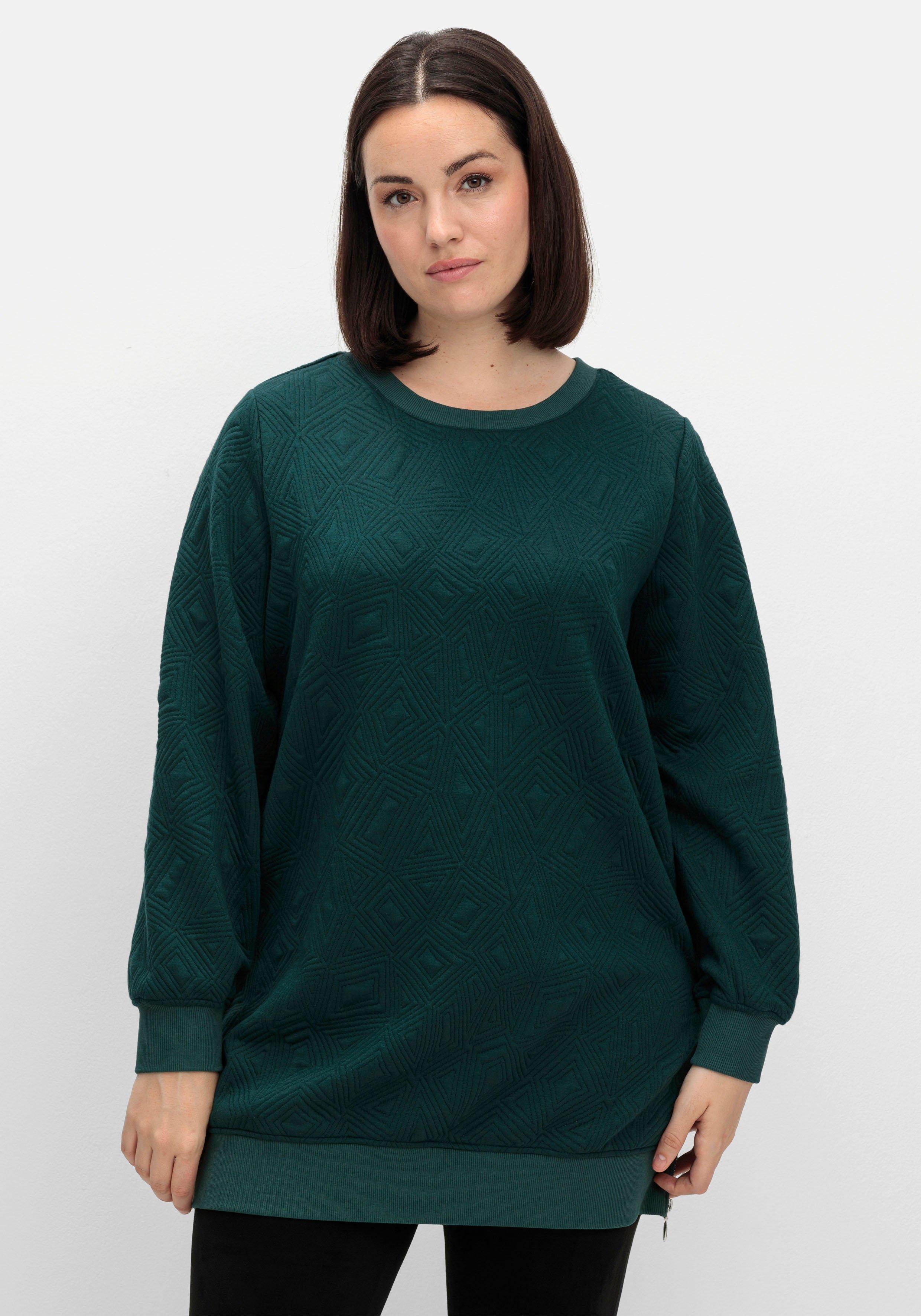 sheego Sweatshirt mit Steppmuster und seitlichen Zippern - tiefgrün sheego