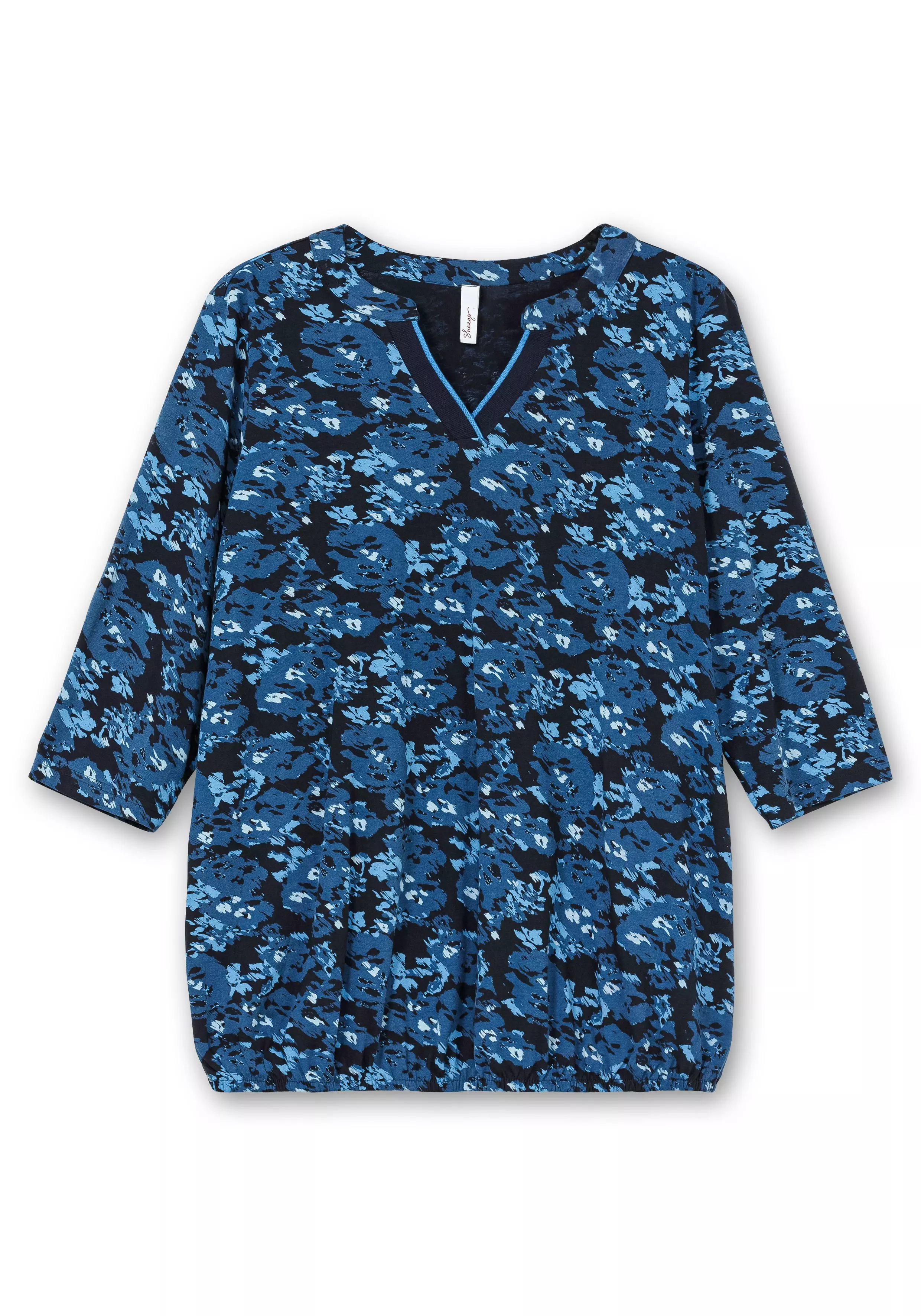 3/4-Arm-Shirt mit floralem Alloverdruck tiefblau gemustert