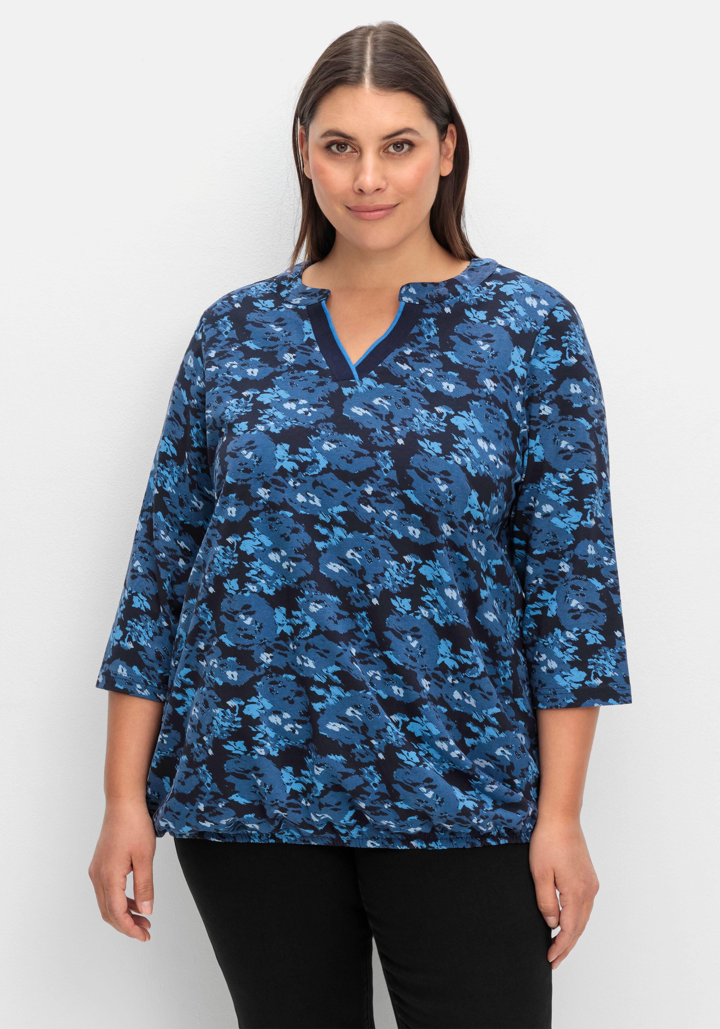 sheego 3/4-Arm-Shirt mit floralem Alloverdruck - tiefblau gemustert sheego