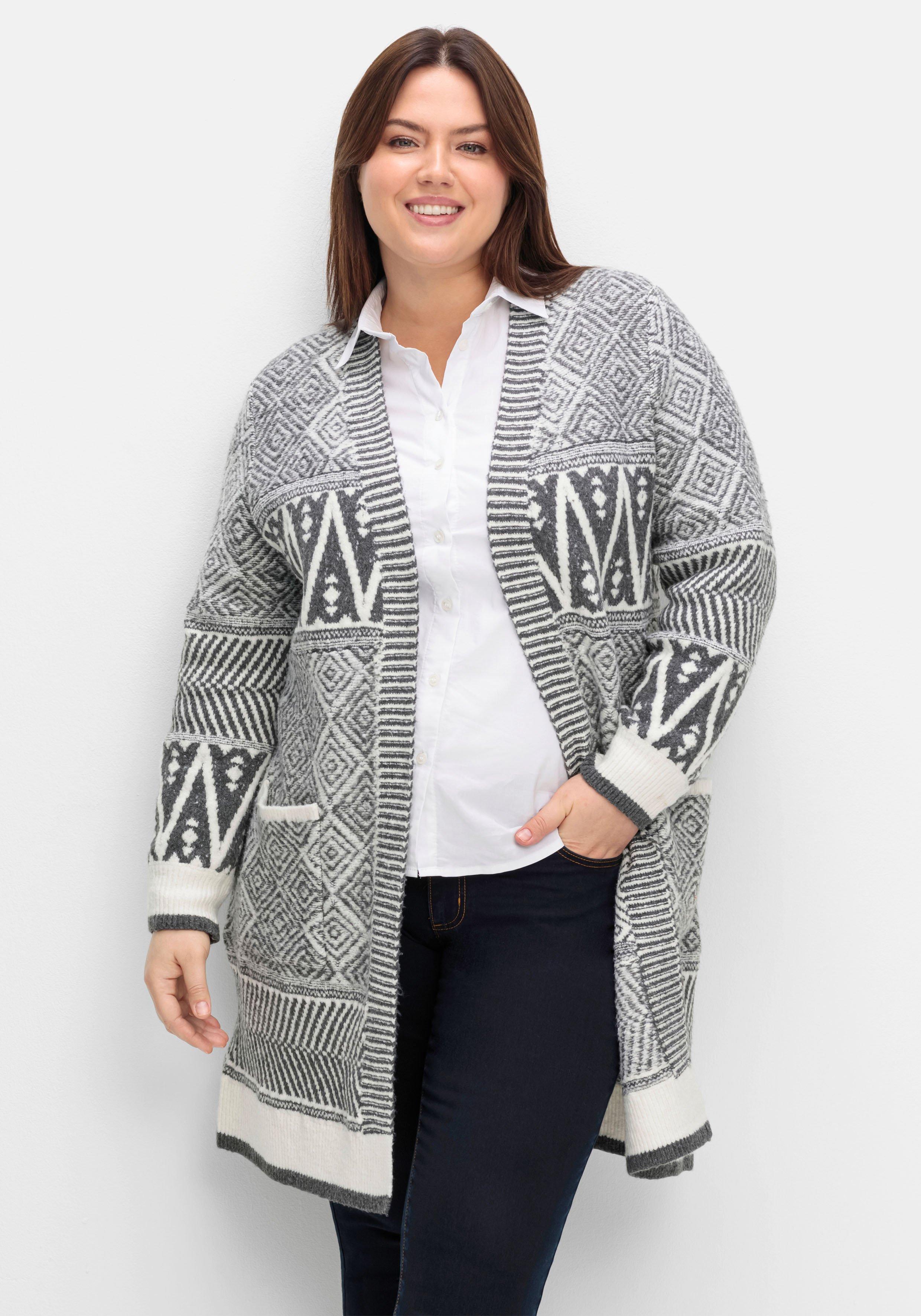 sheego by Joe Browns Lange Strickjacke im Jacquard-Mustermix - grau sheego