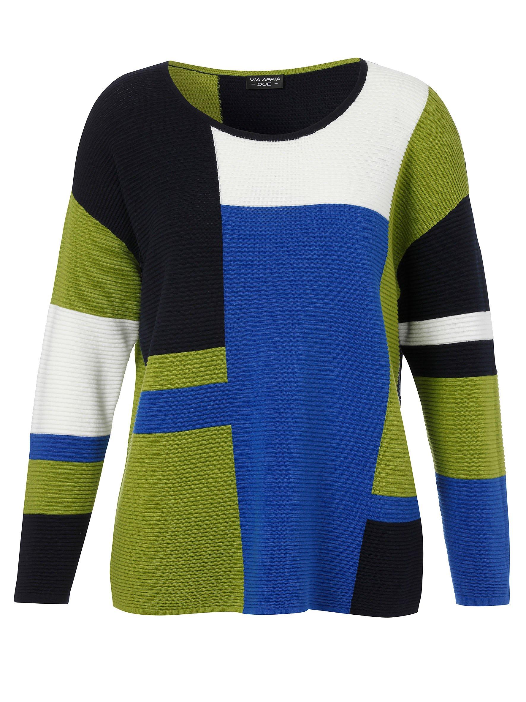 VIA APPIA DUE Rundhals-Pullover im Colourblocking-Design - blau gemustert sheego