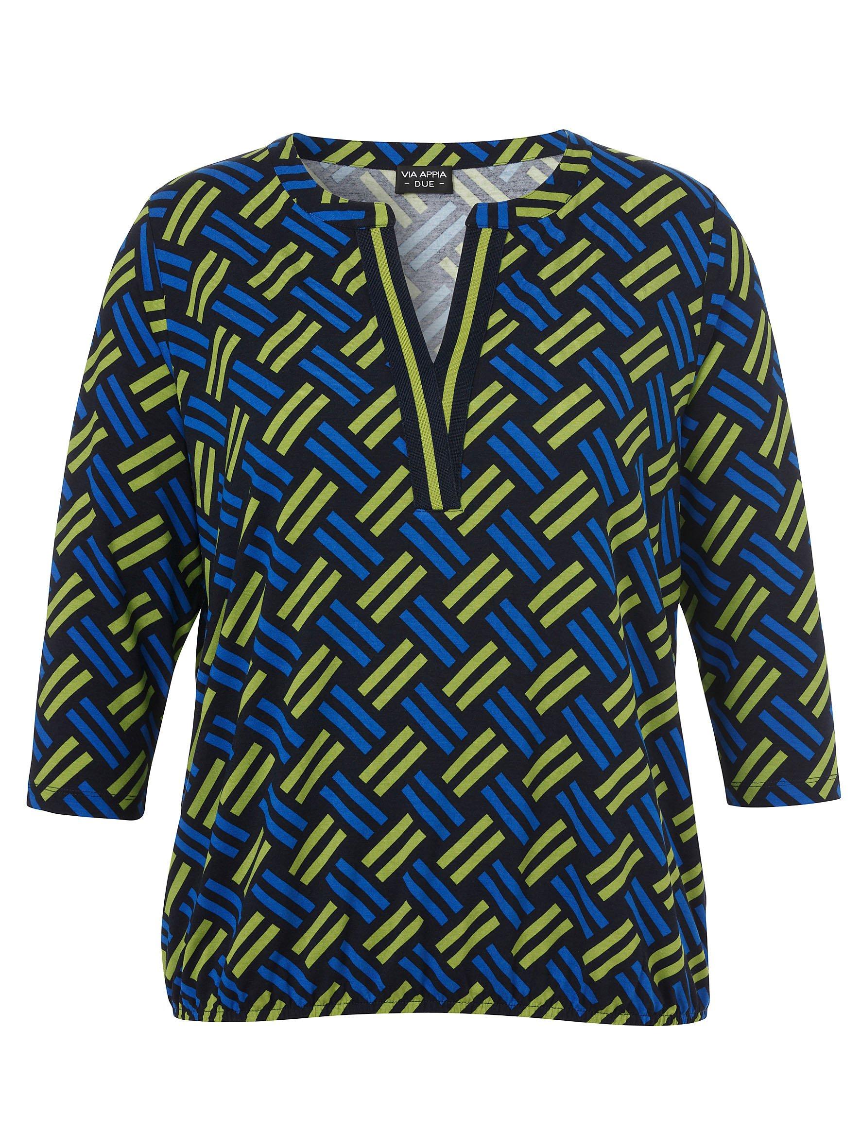 VIA APPIA DUE 3/4-Arm-Shirt mit V-Ausschnitt und Grafikmuster - blau gemustert sheego