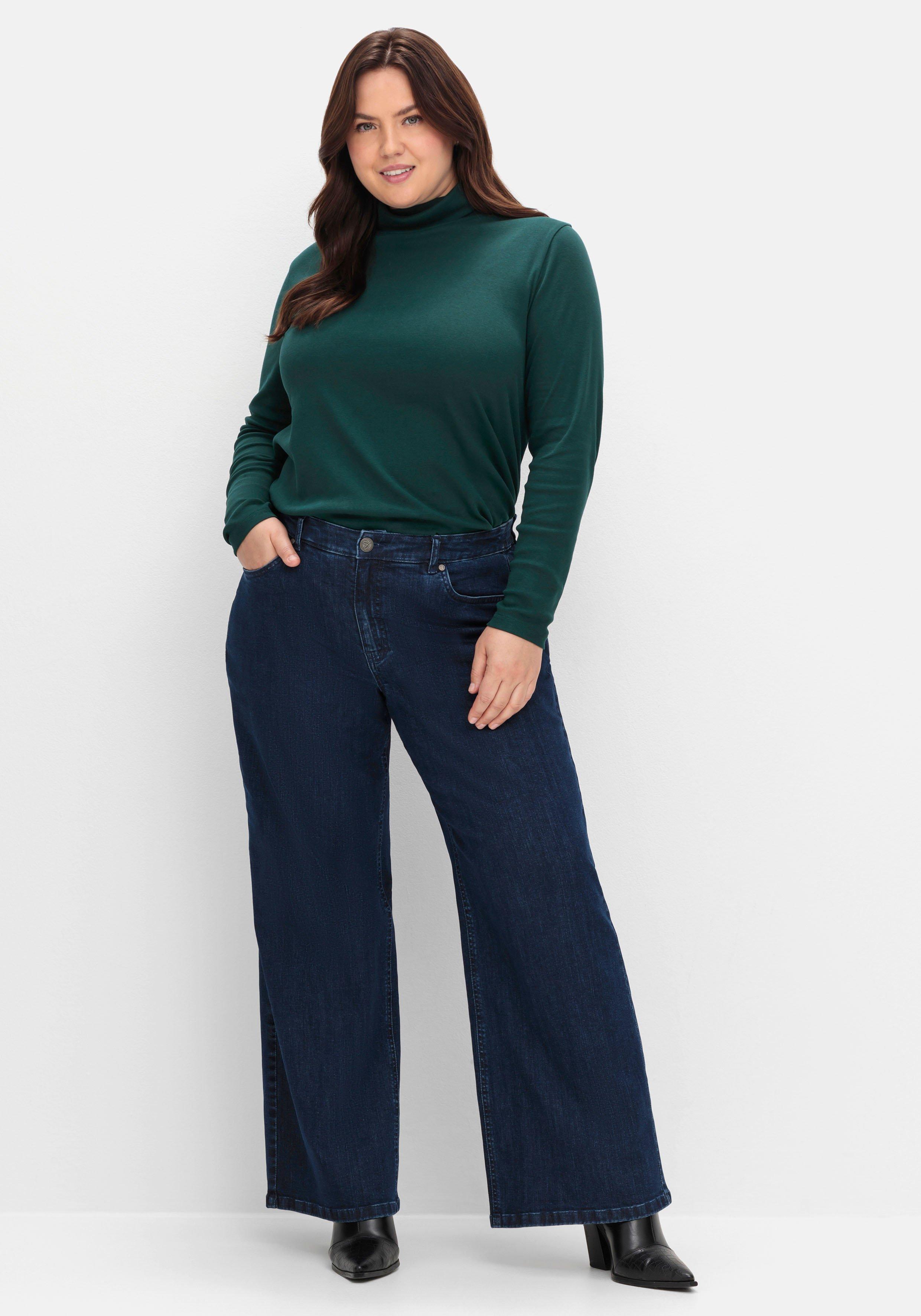 sheego Weite High-Waist-Jeans im Curvy-Schnitt ELLA - dark blue Denim sheego