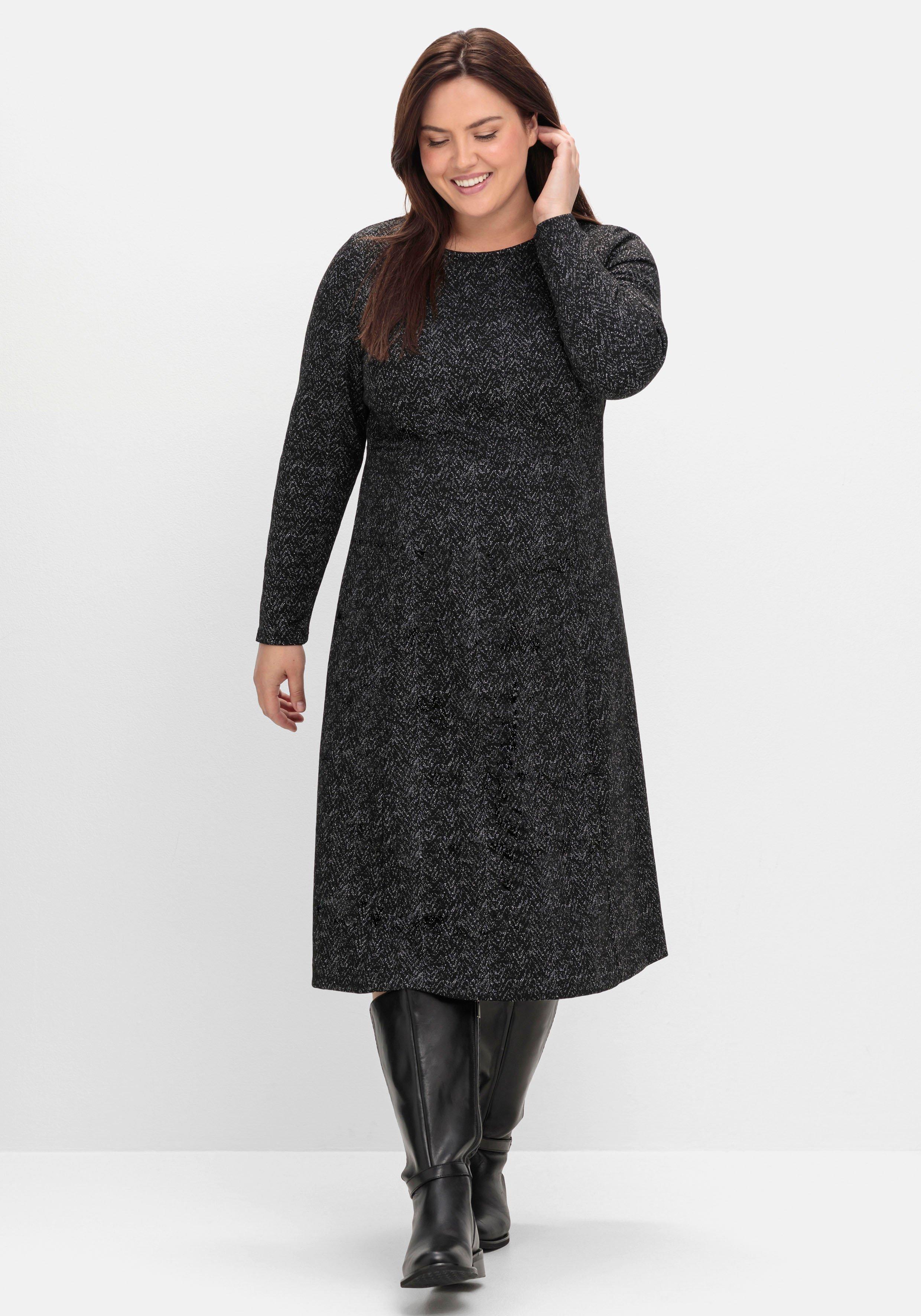 sheego Midikleid aus Interlock, im Jacquardmuster - schwarz gemustert sheego